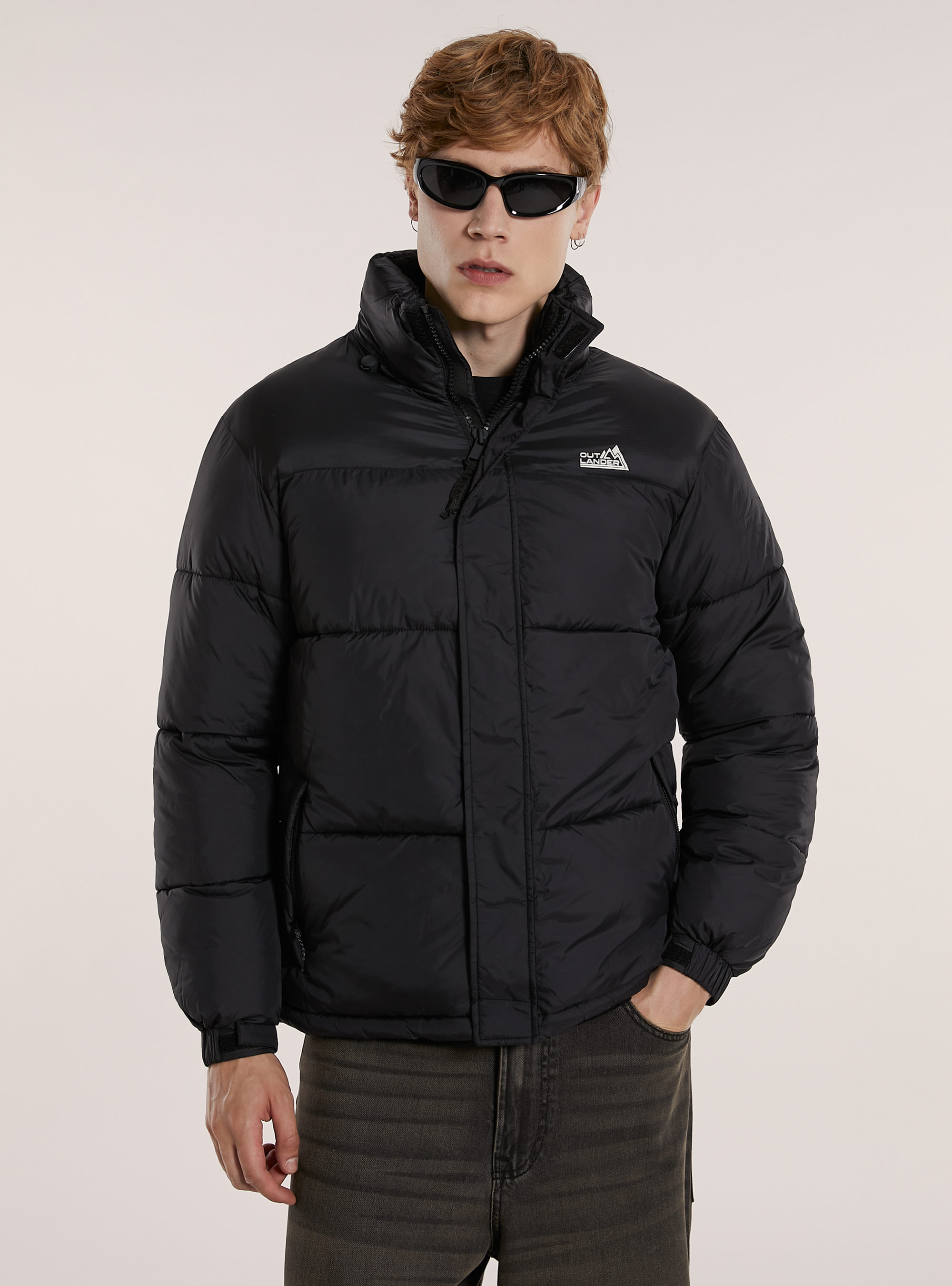 Padded down jacket in ripstop fabric, BK1 BLACK