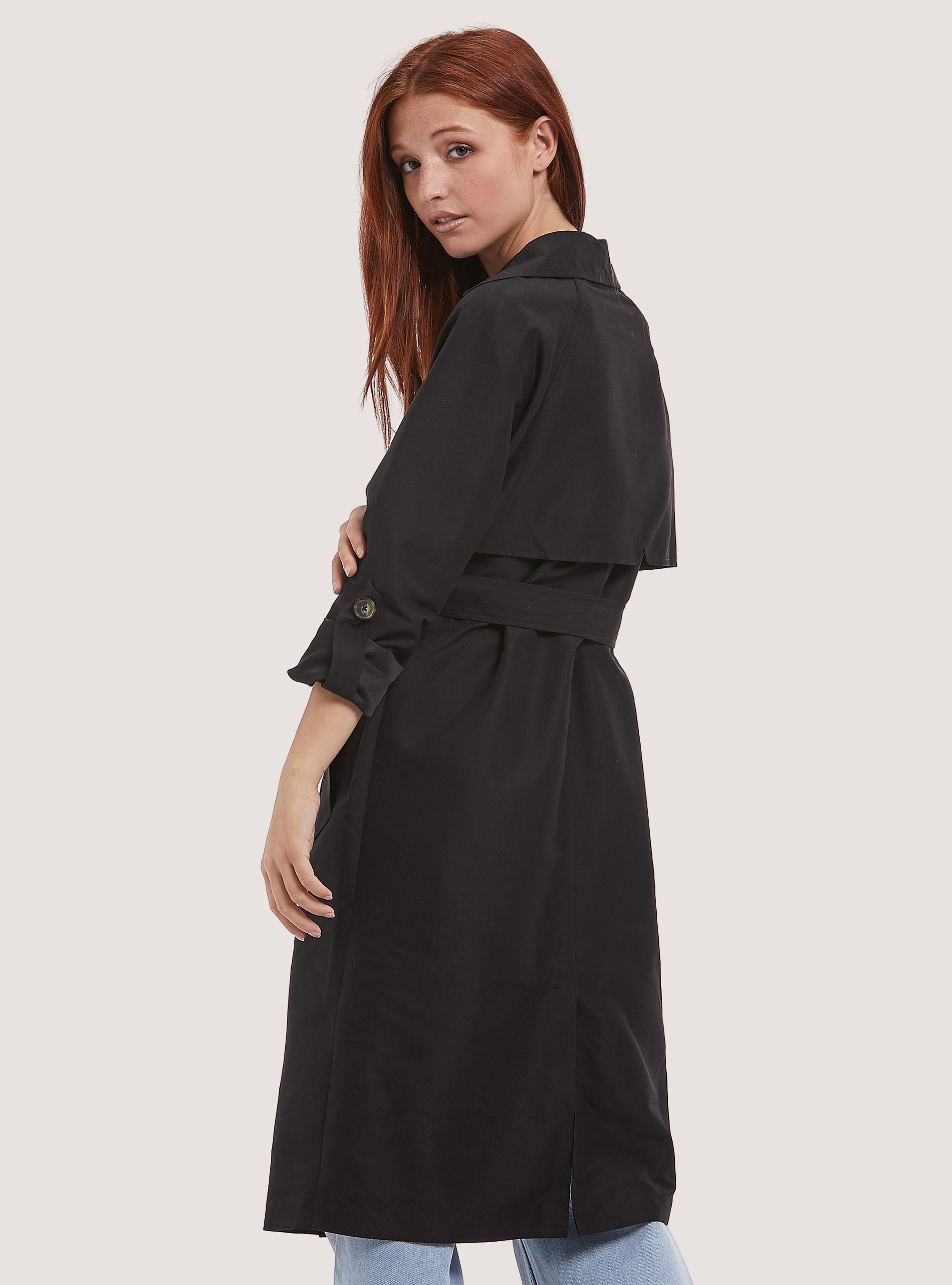 Gabardina larga con botones, BK1 BLACK