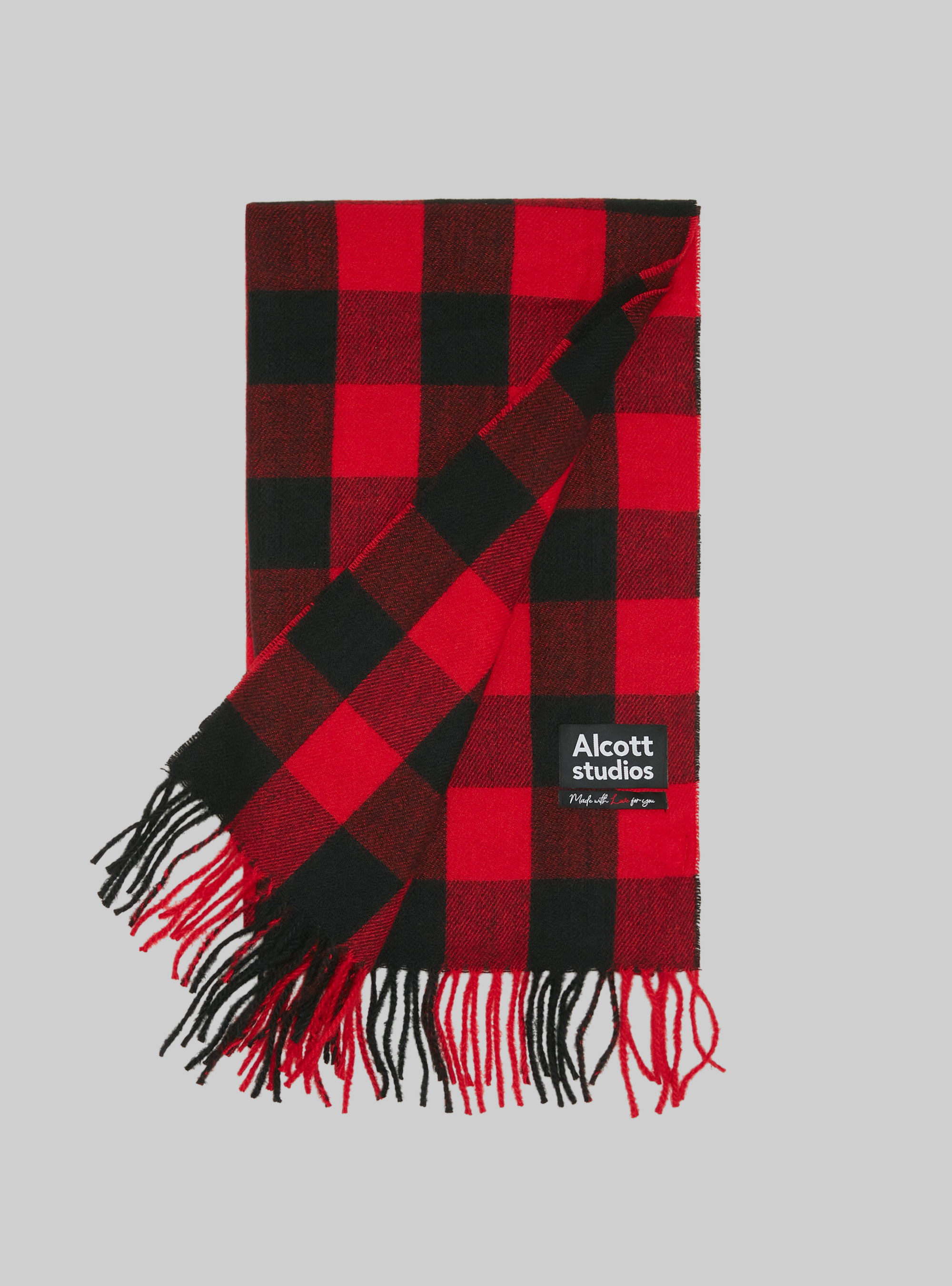 Sciarpa check con frange, RD2 RED MEDIUM