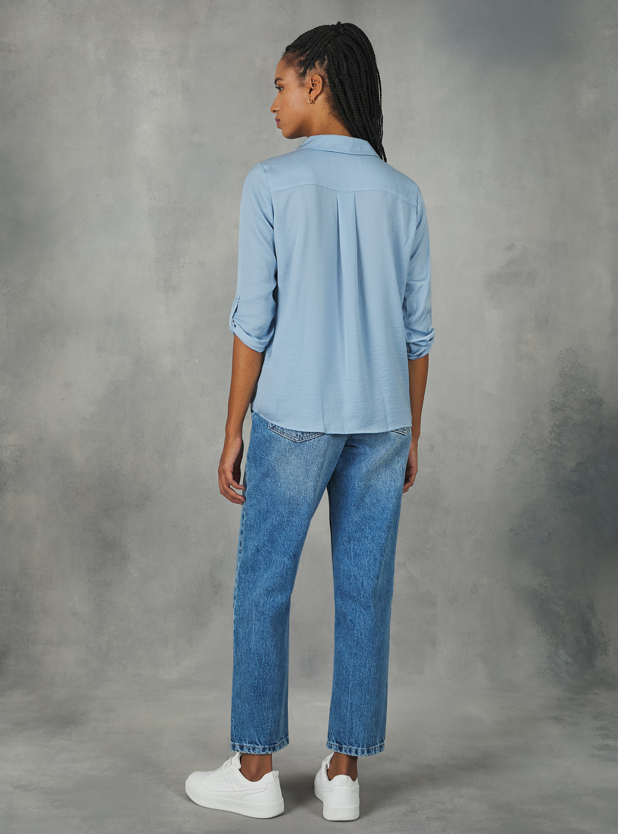 Plain-coloured blouse with lapel neckline, AZ3 AZURE LIGHT