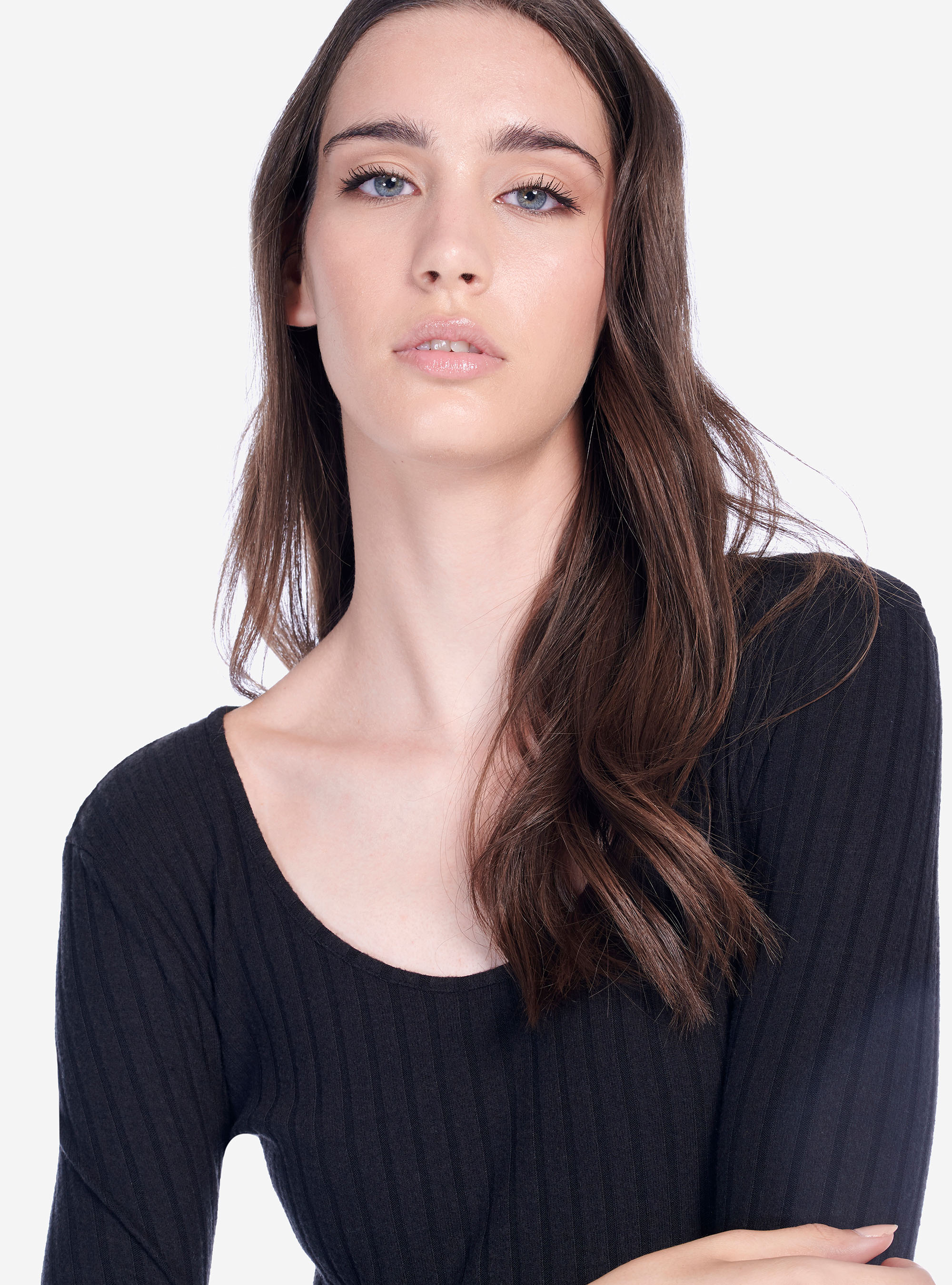 Vestito corto maniche 3/4 con cerniera sul retro, NERO