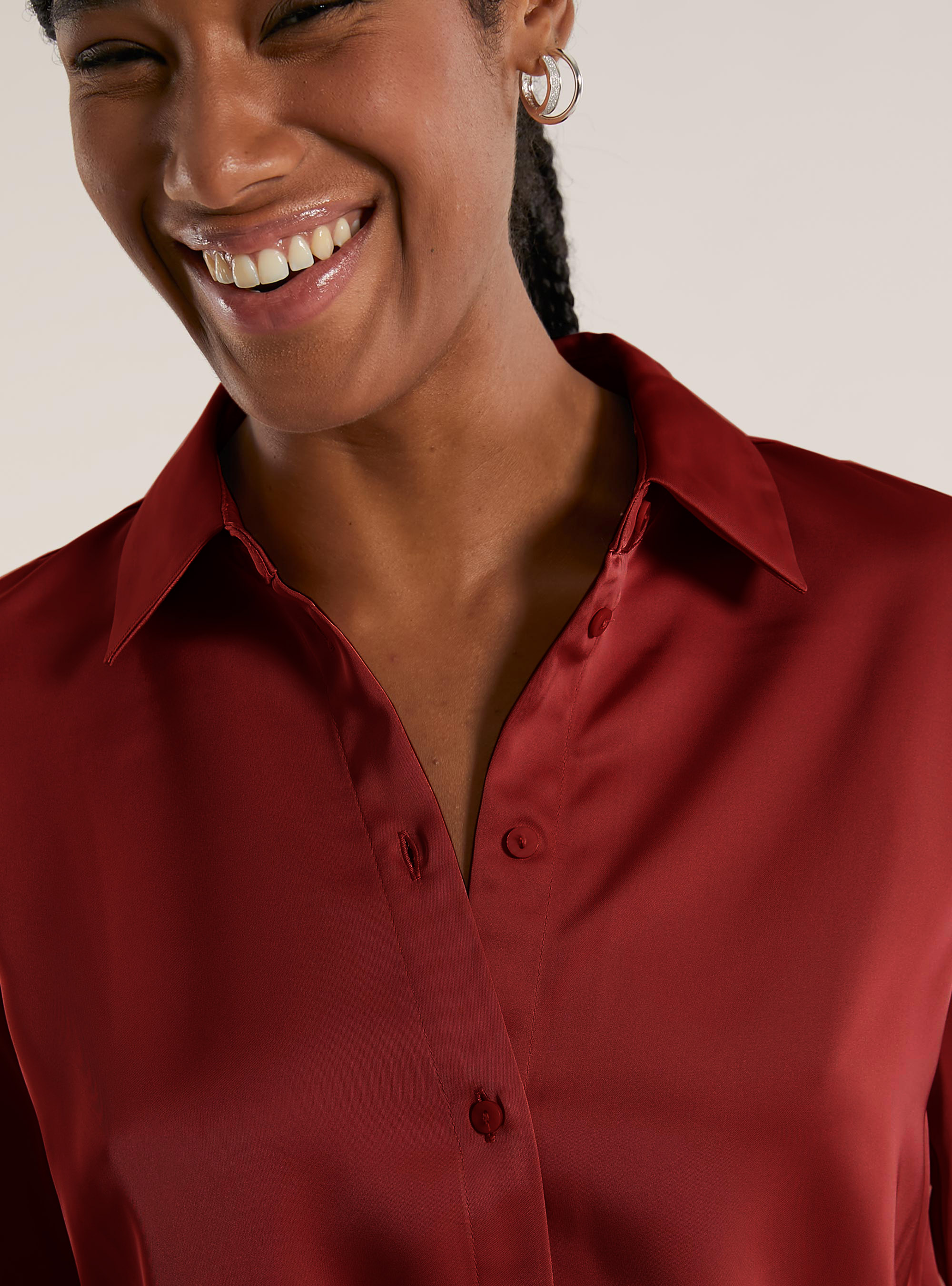 Camisa corta de satén, BO2 BORDEAUX MEDIUM