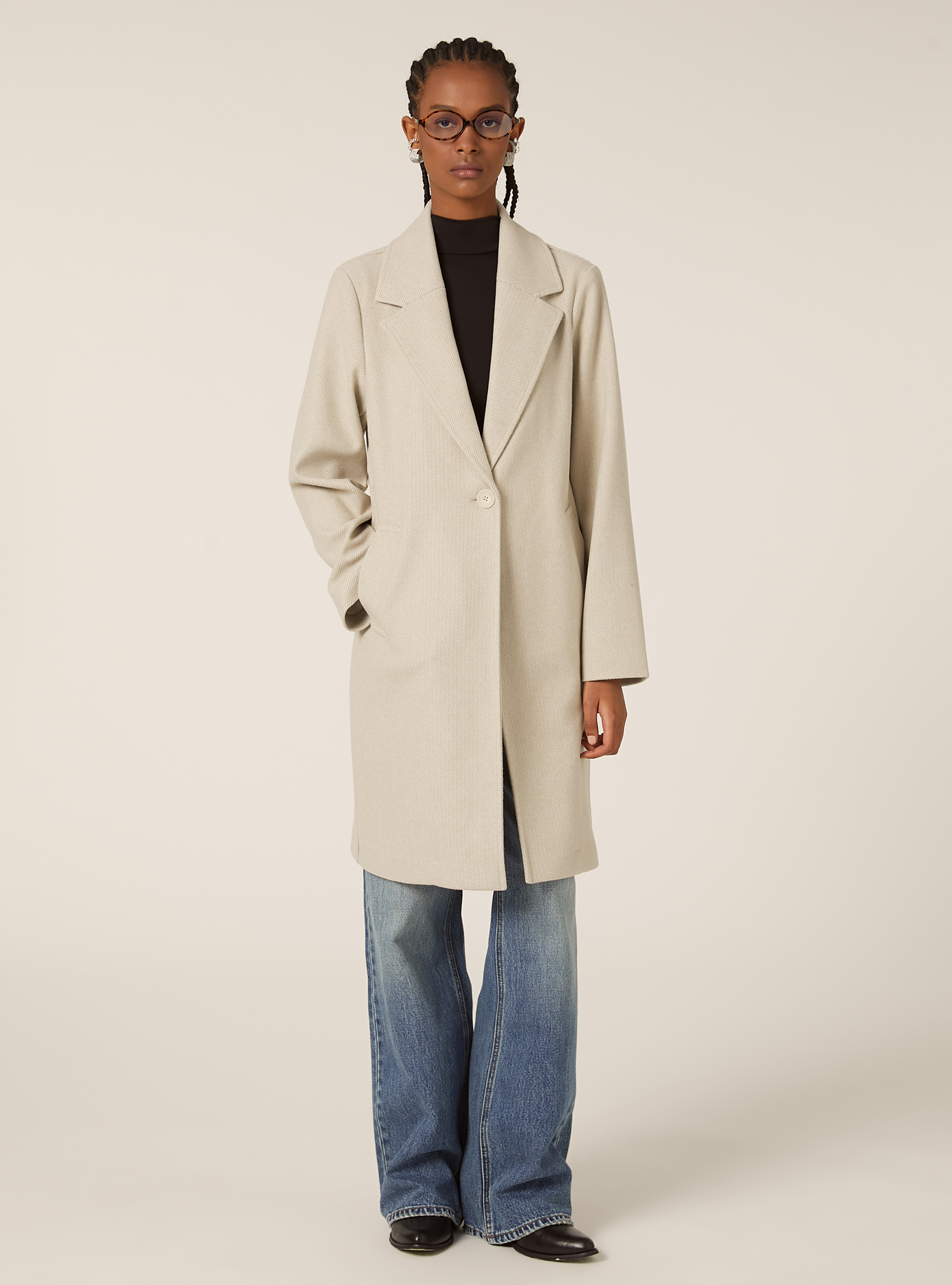 Cappotto midi monopetto, MWH1 WHITE MEL DARK