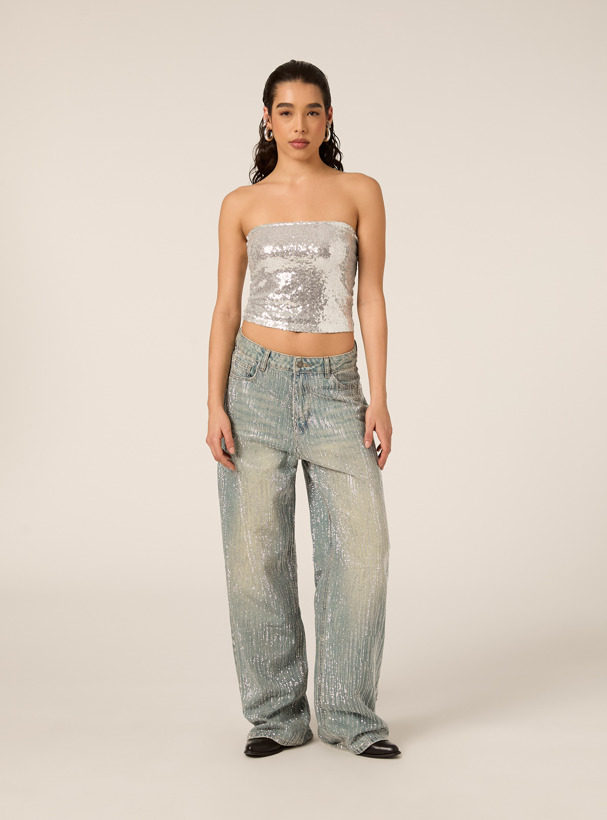 Top a fascia in paillettes, SV2 SILVER MEDIUM