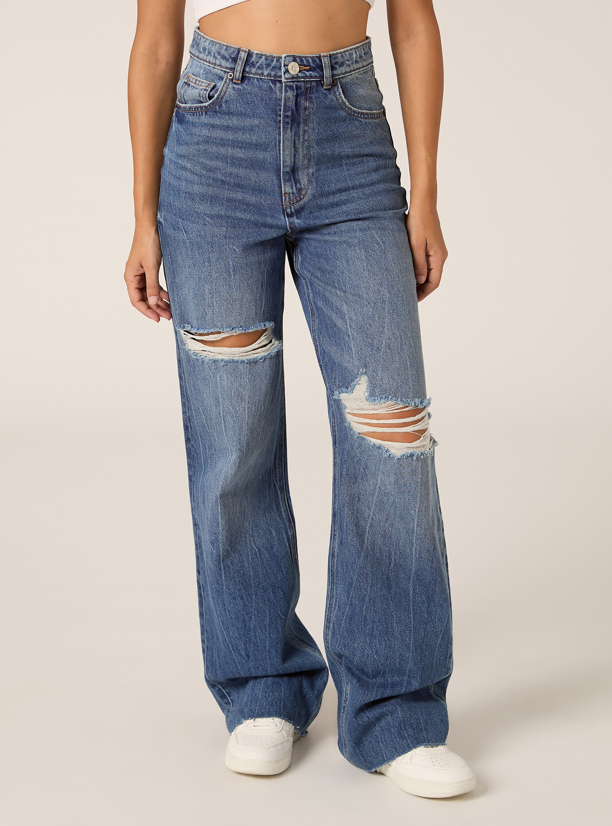 Vaqueros rectos de talle alto, D003 MEDIUM BLUE