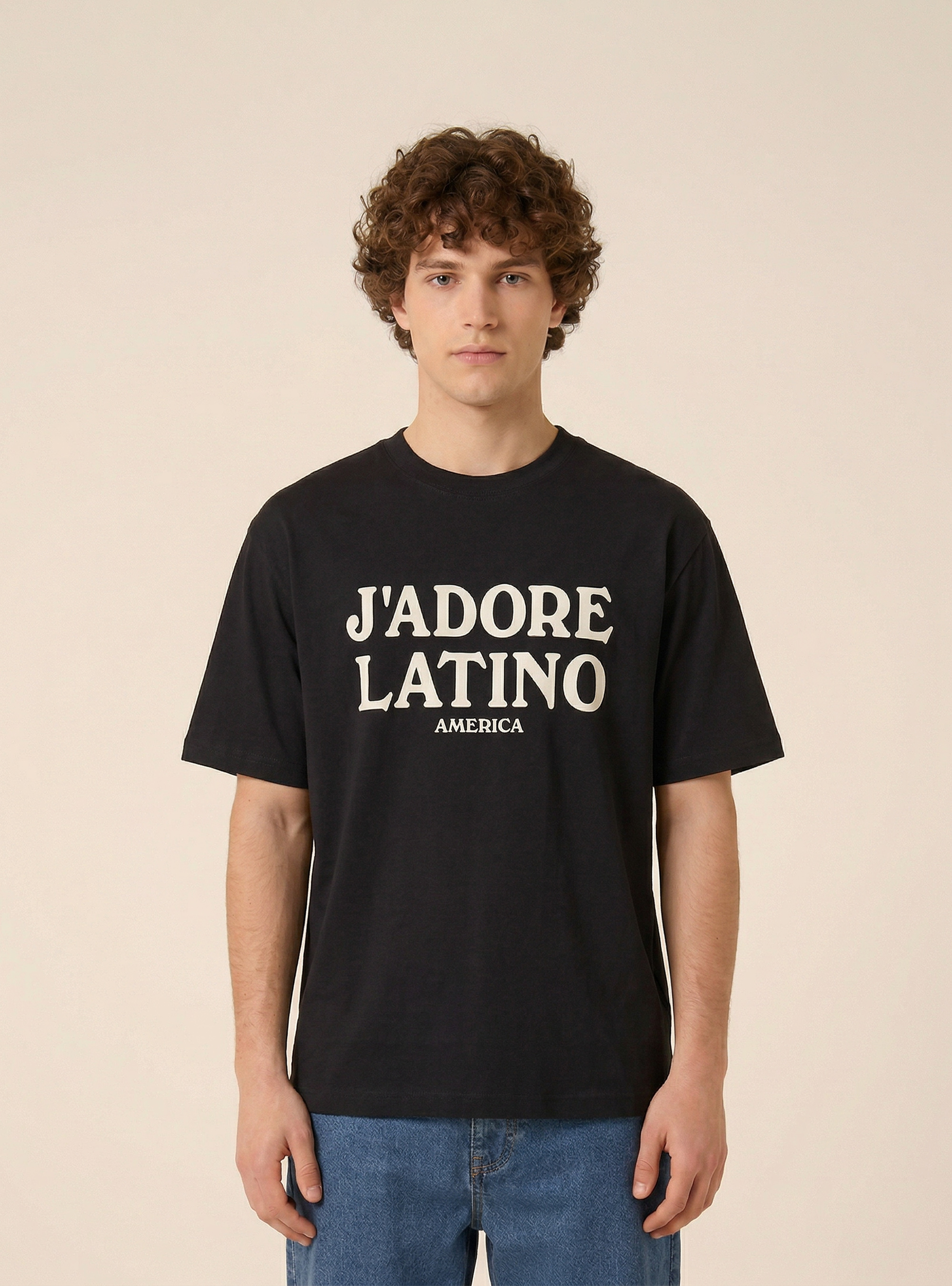 T-shirt boxy con stampa j' adore latino, BK1 BLACK