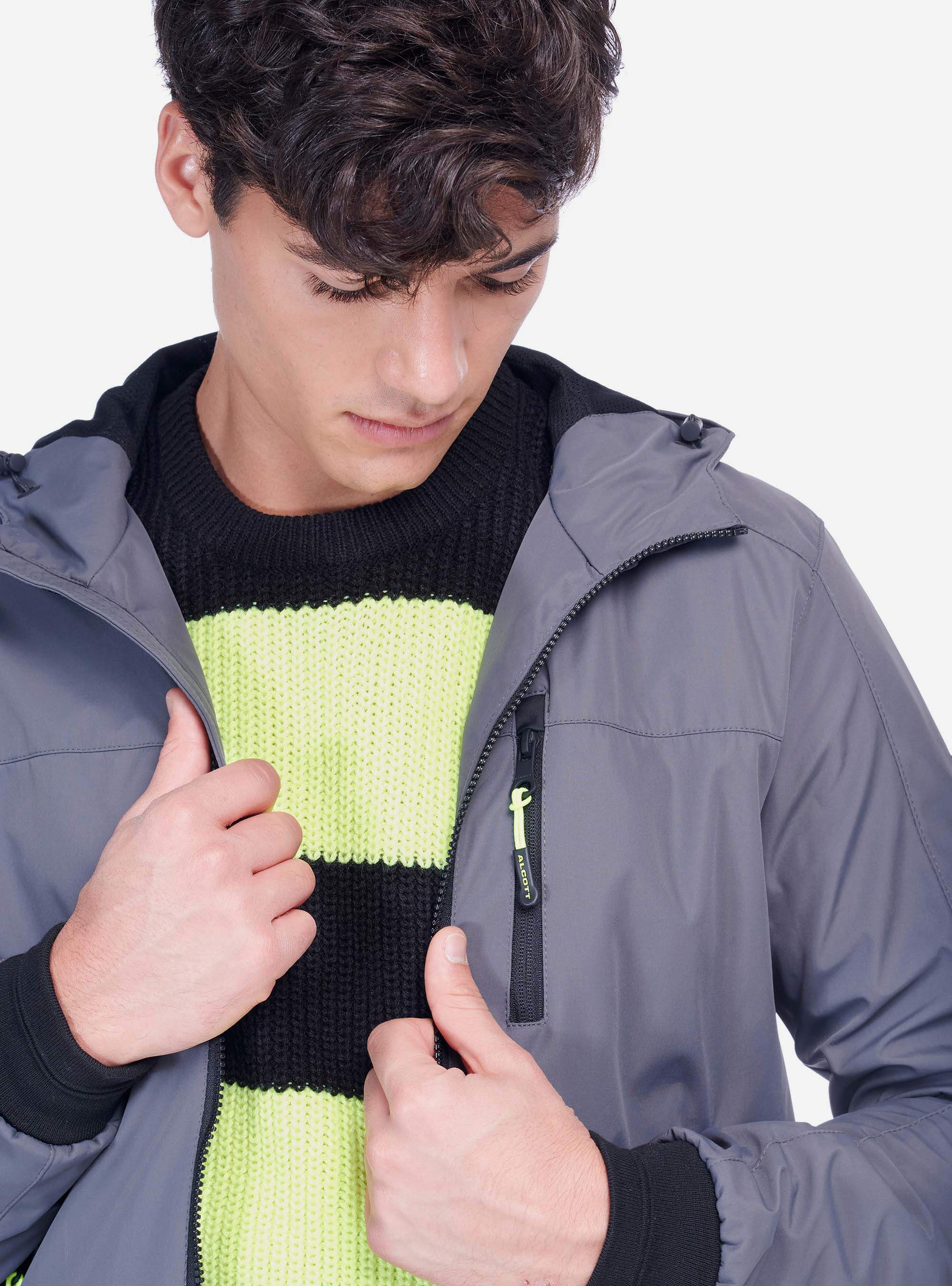 Bomber con cappuccio, GRIGIO