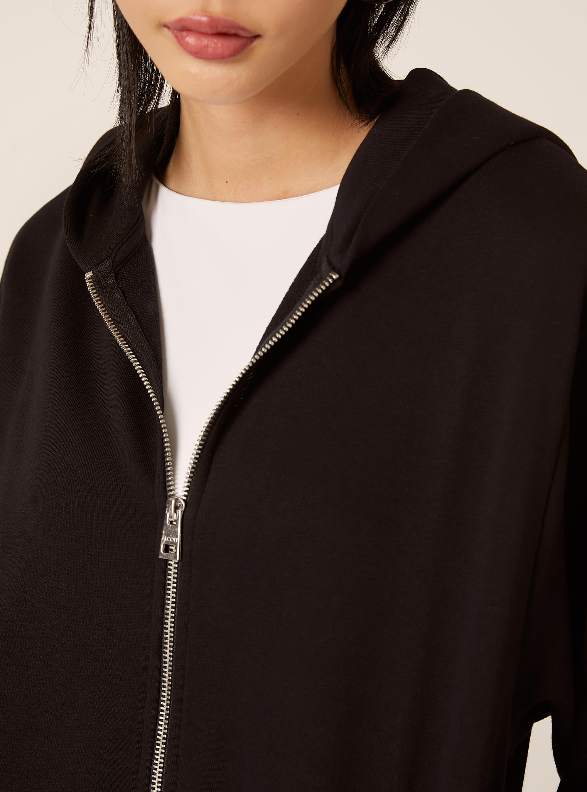 Cardigan felpa con cappuccio boxy, BK1 BLACK