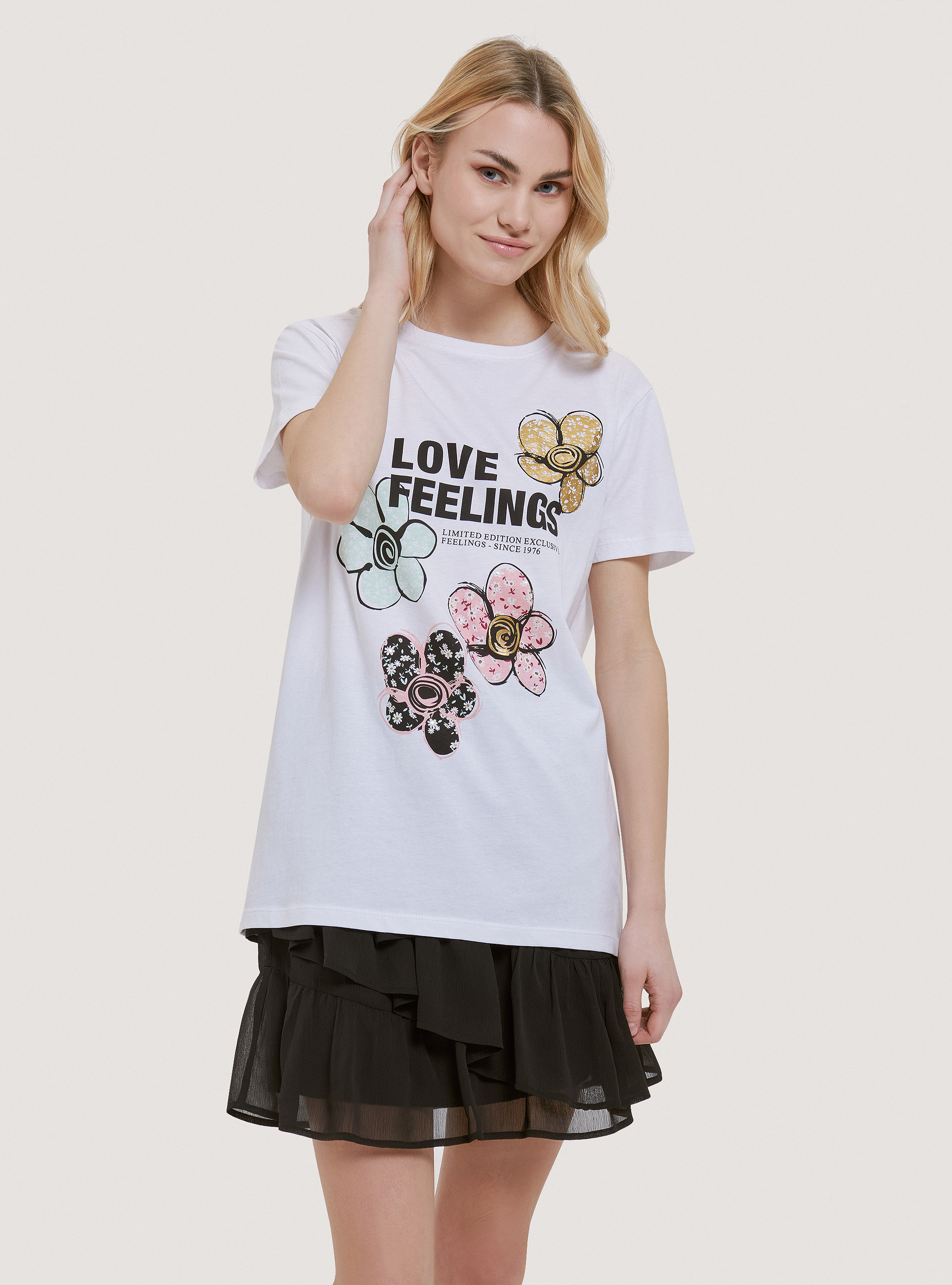 T-shirt en coton avec imprim&eacute;, C099 WHITE