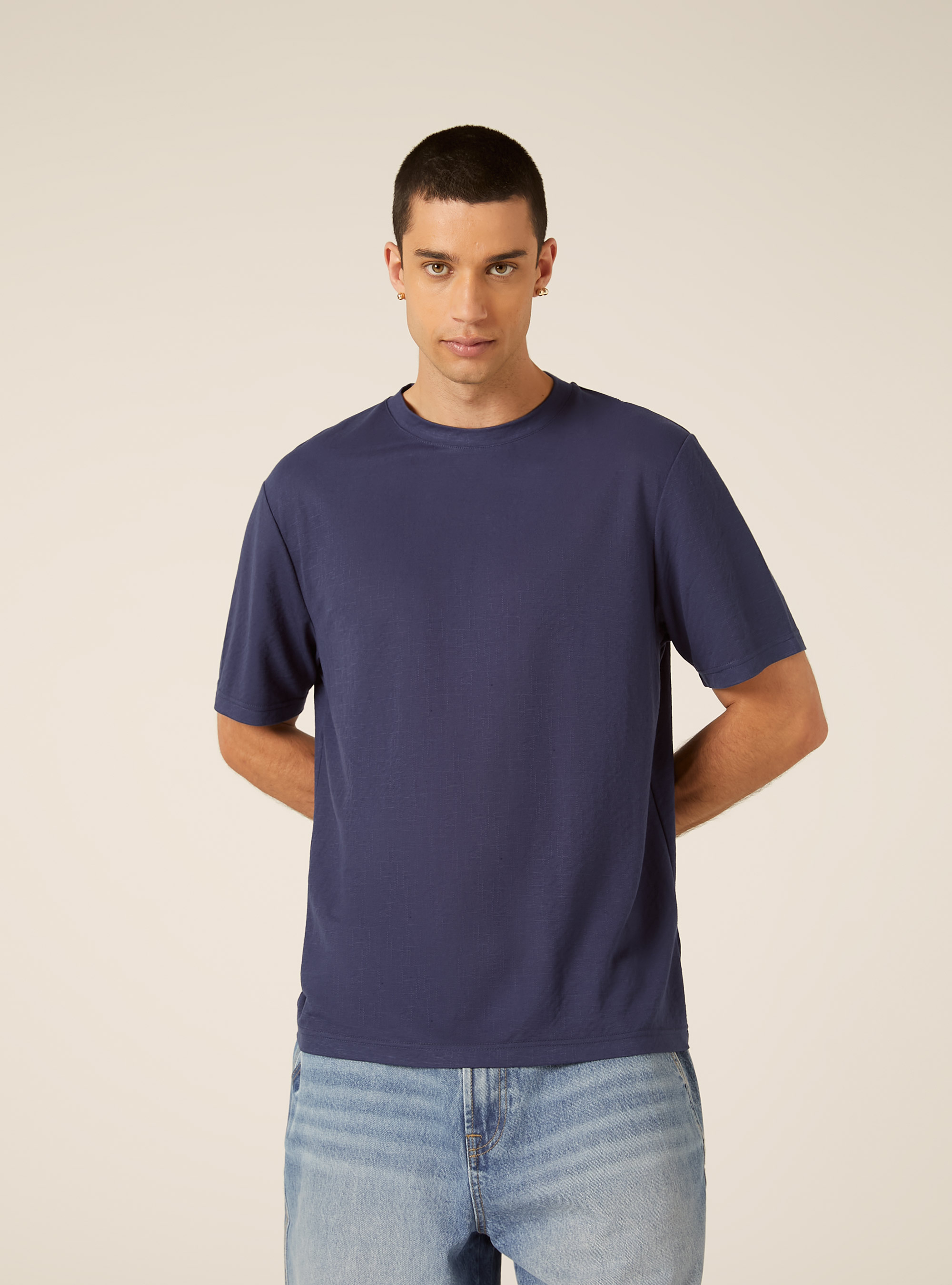 Boxy Fit Textured T-Shirt, BL2 BLUE MEDIUM