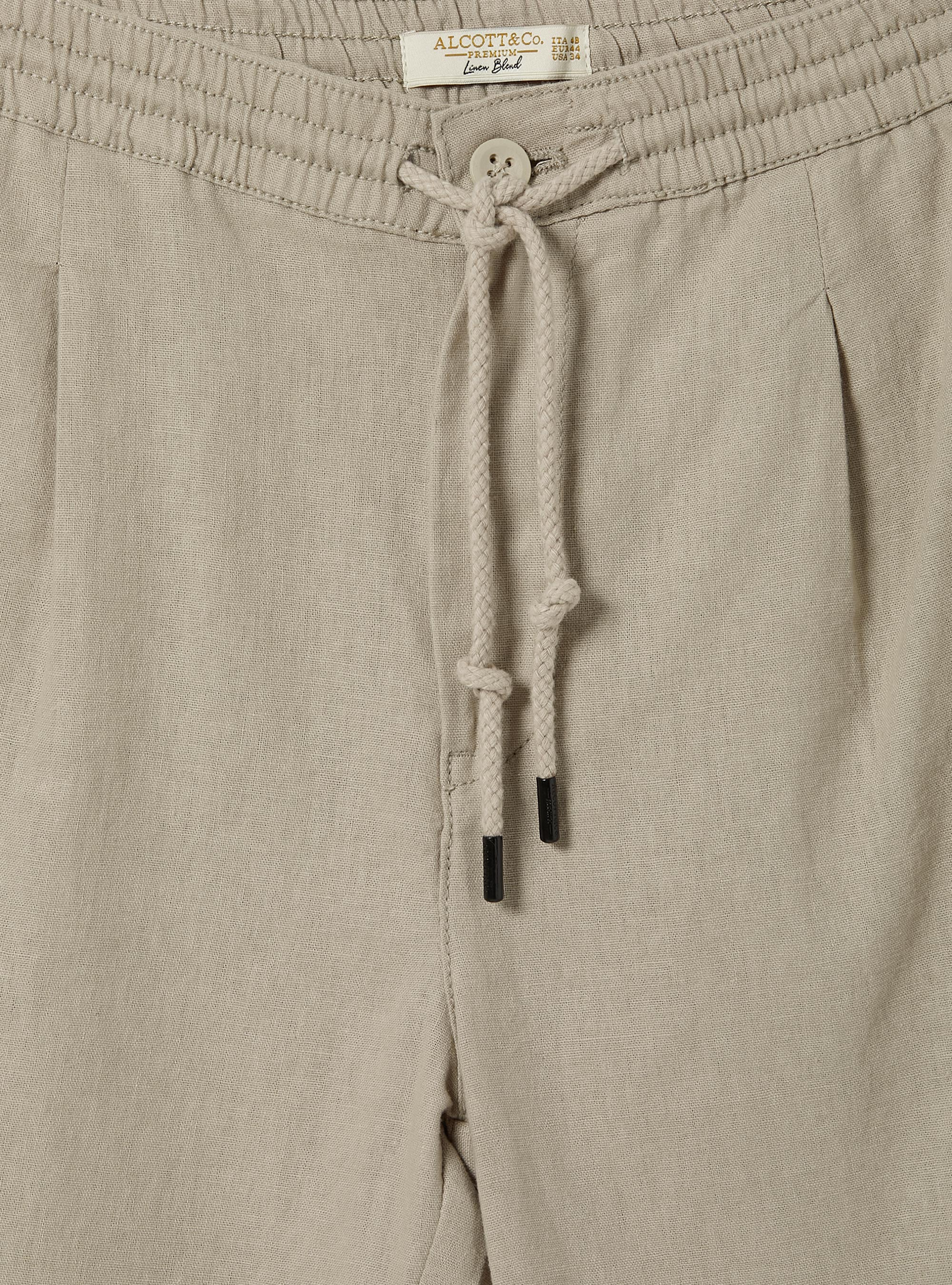 Linen Bermuda Shorts with Drawstring, BG3 BEIGE LIGHT