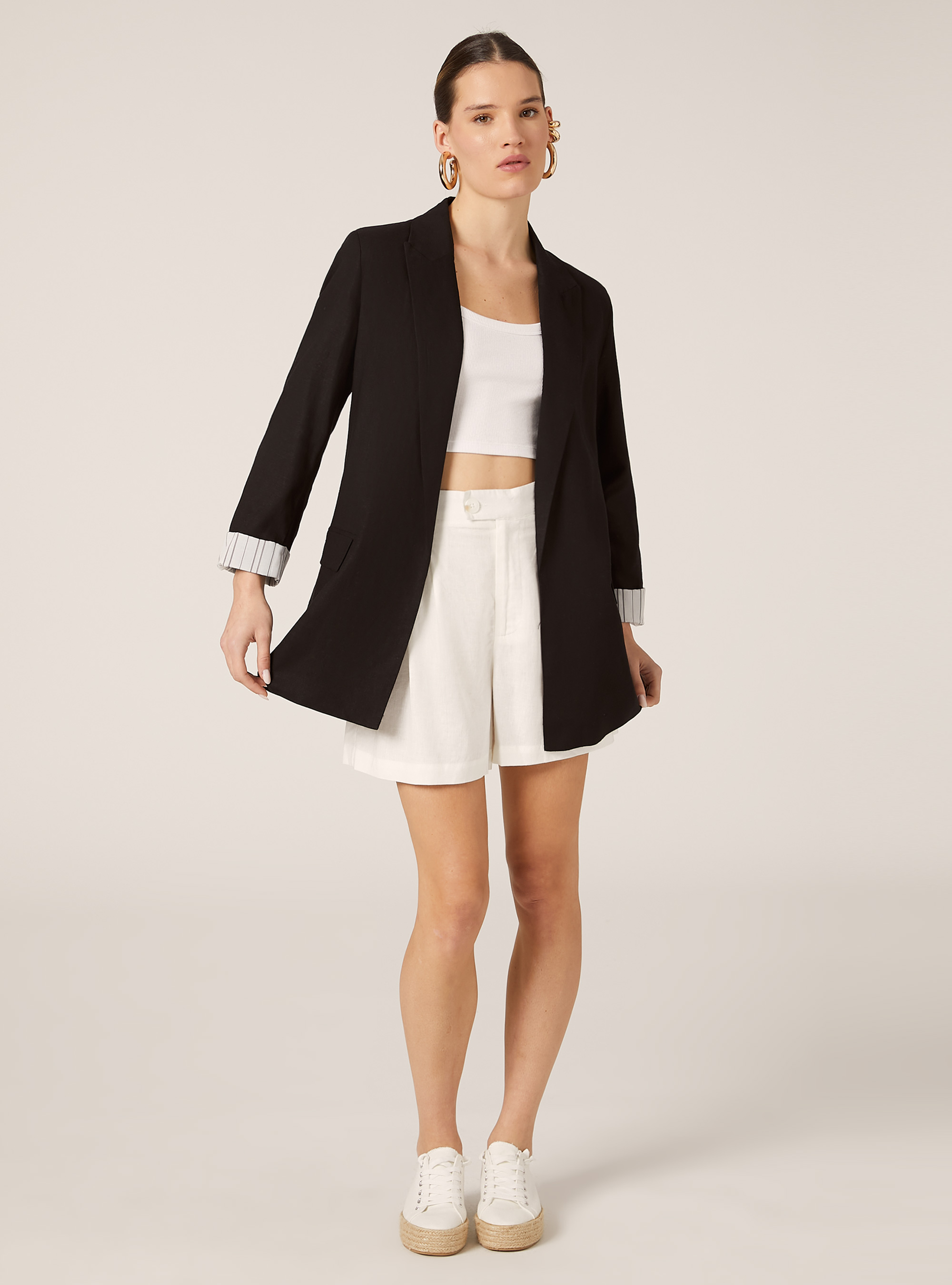 ジャケット・アウター lawgy check midi outer Linen blend open blazer | Alcott | Women's Blazers