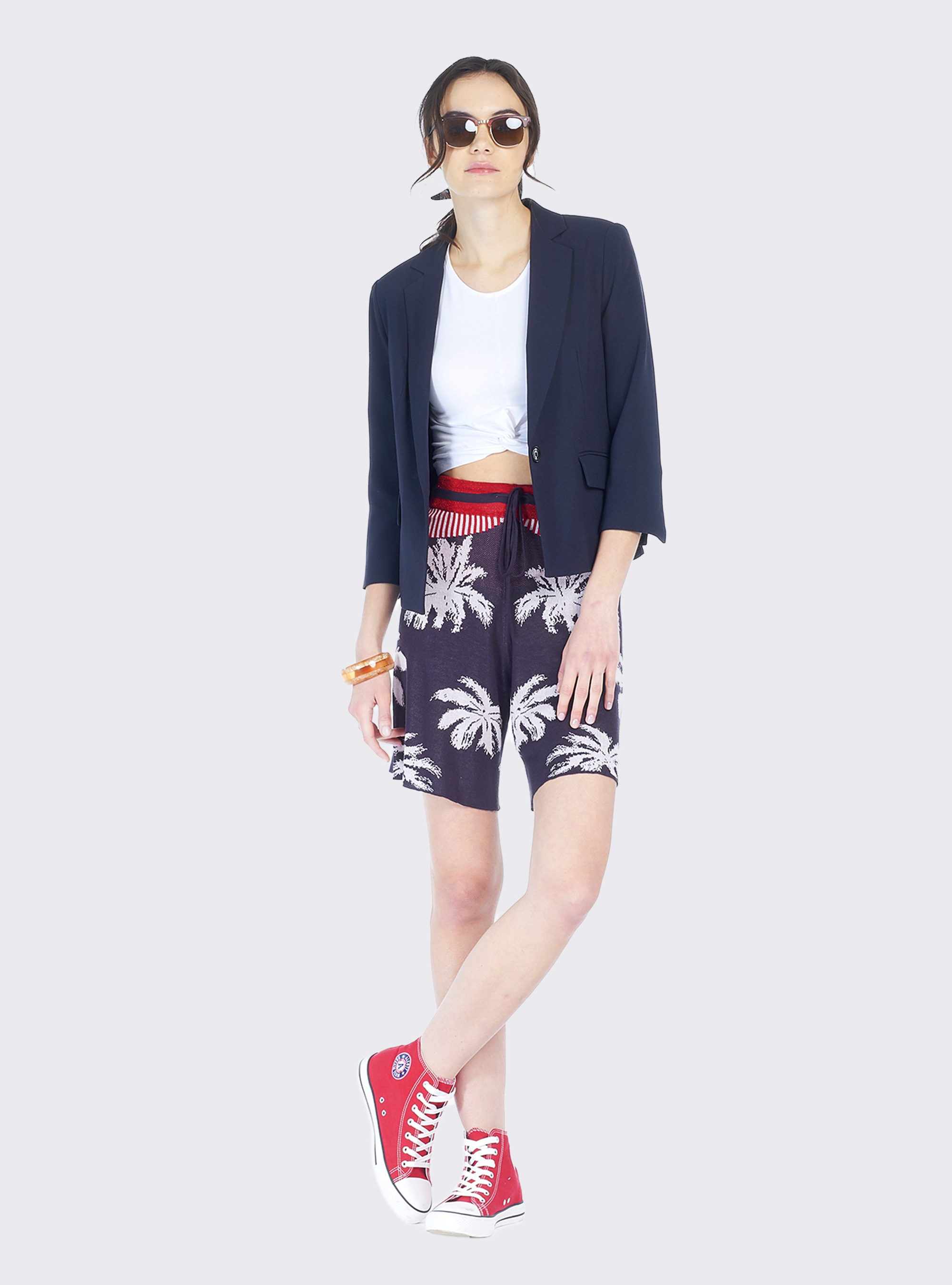 Cropped top essential con nodo in cotone elasticizzato, WHITE