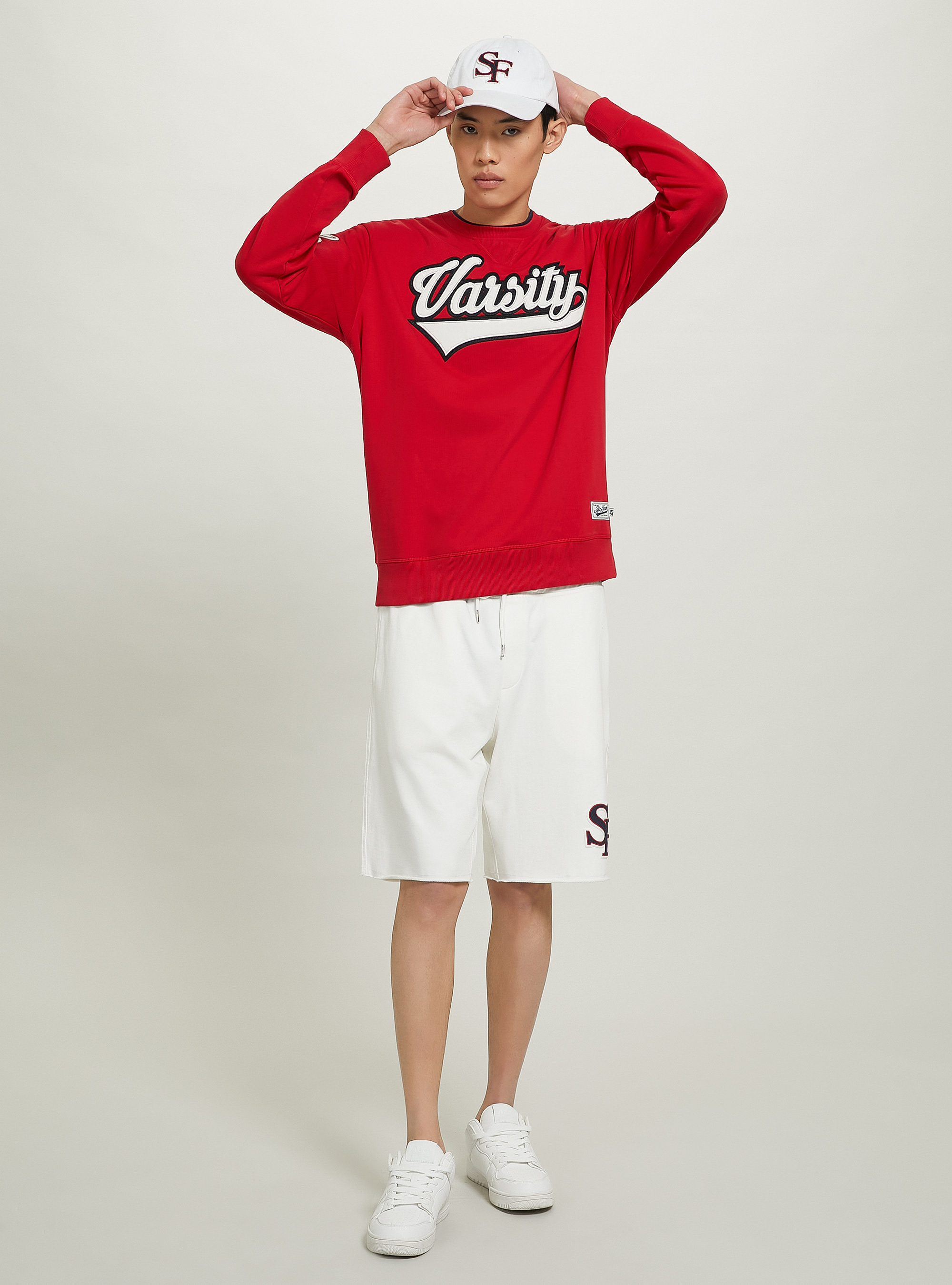 Plush jogger bermuda with patch, C0020 OFF WHITE