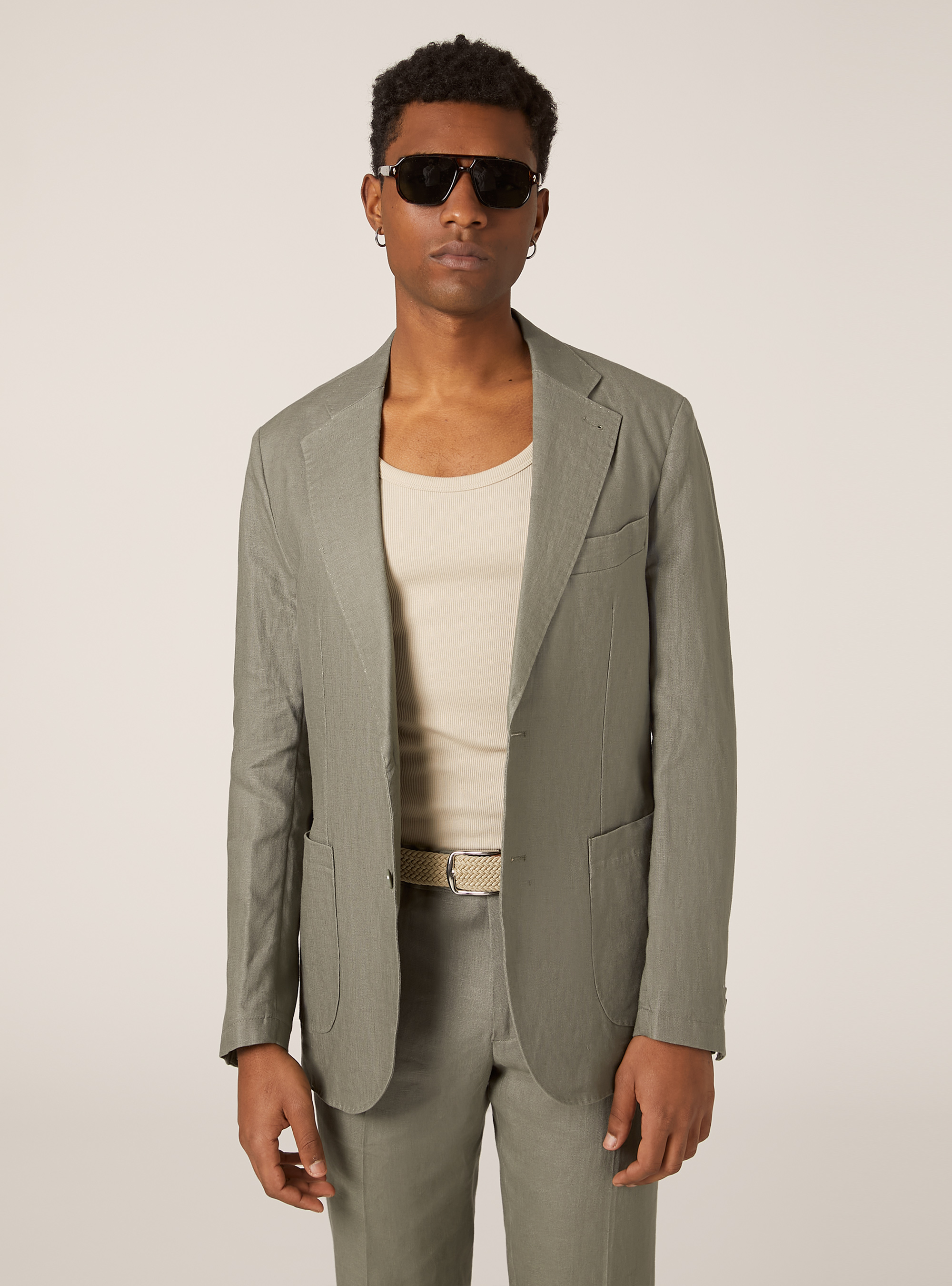 Single-breasted pure linen jacket, KY2 KAKY MEDIUM