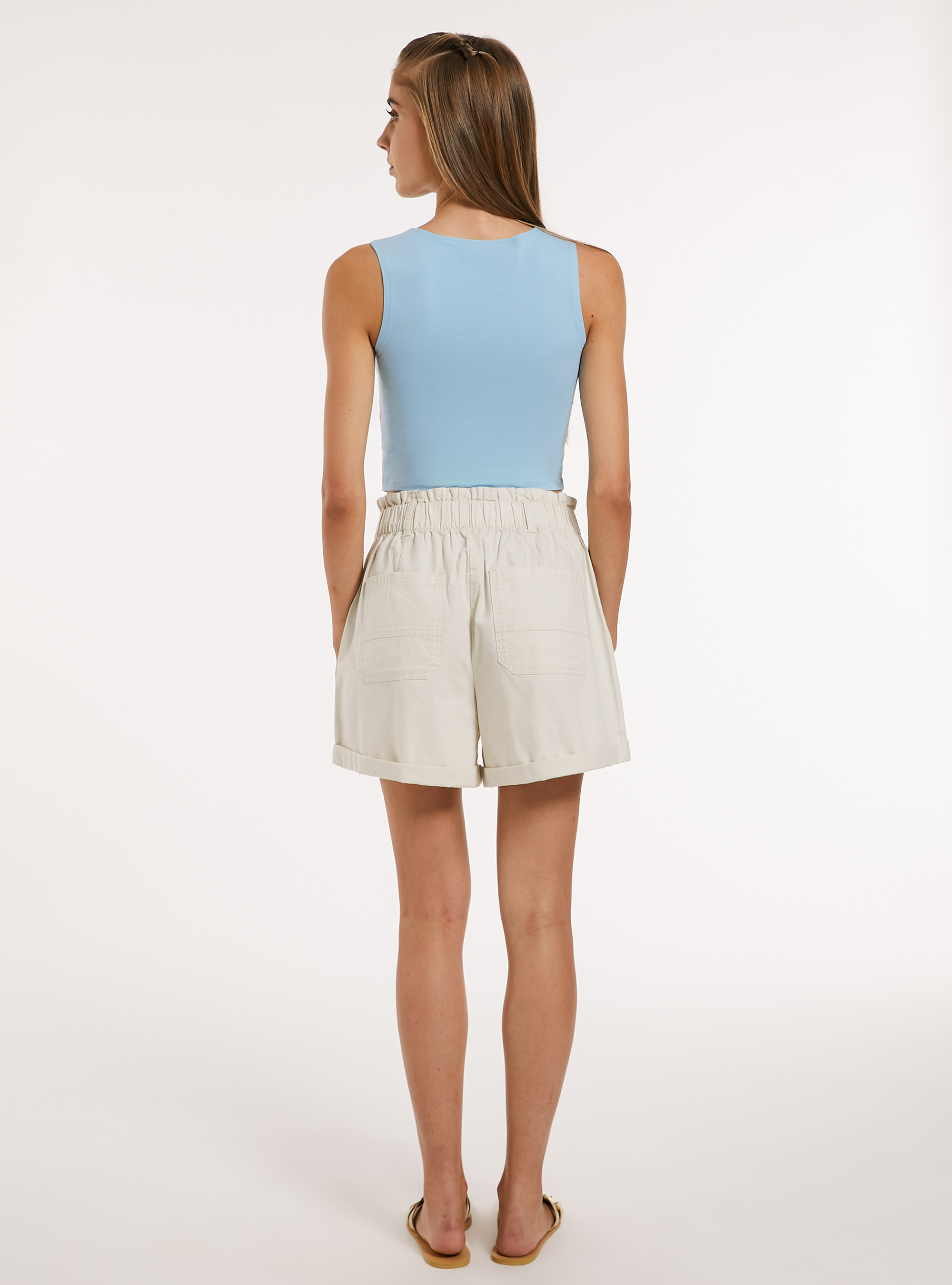 Canotta basica in jersey elasticizzato crop fit, AZ2 AZURE MEDIUM