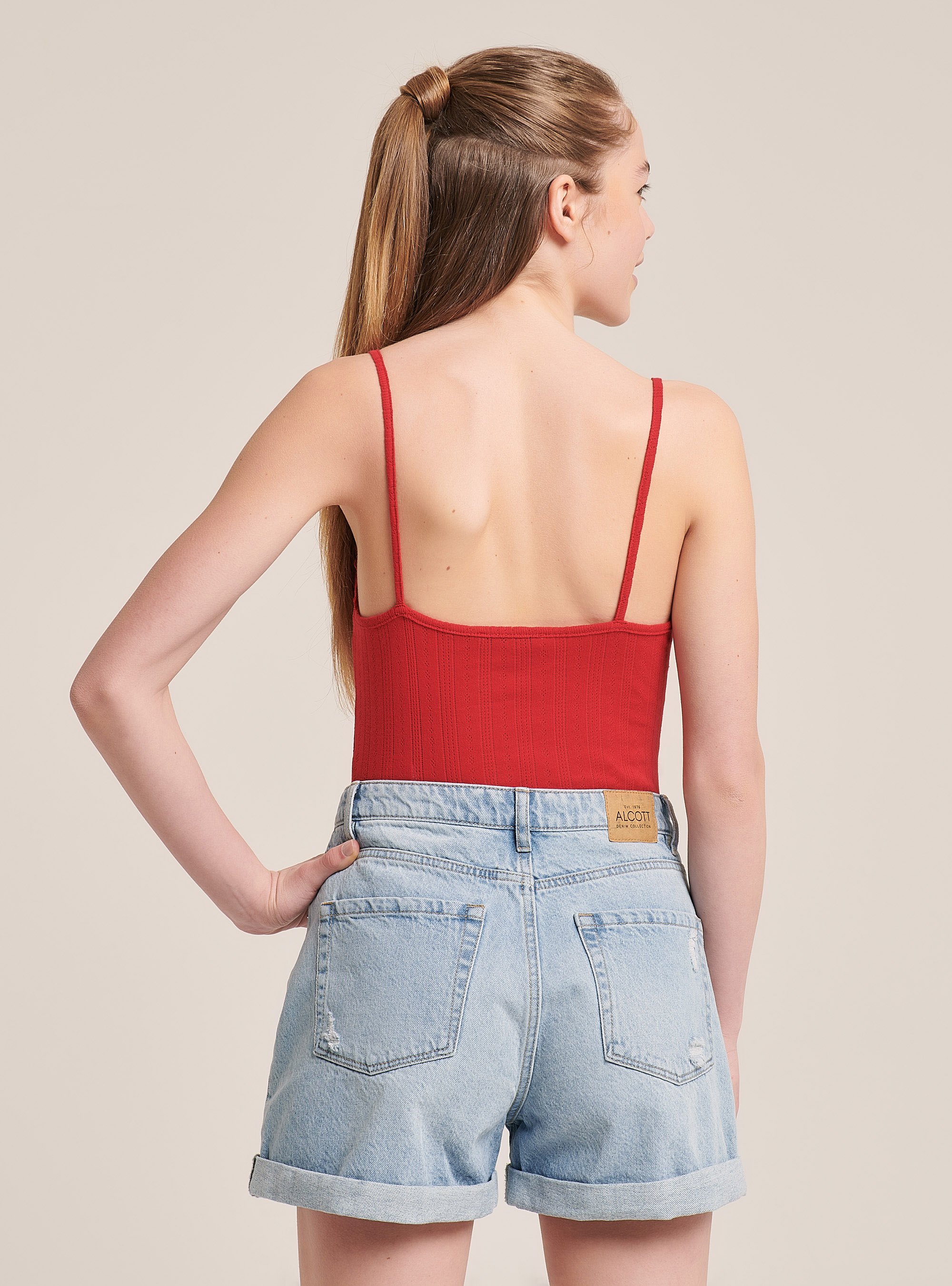 Cotton top with braces, C3376 RED