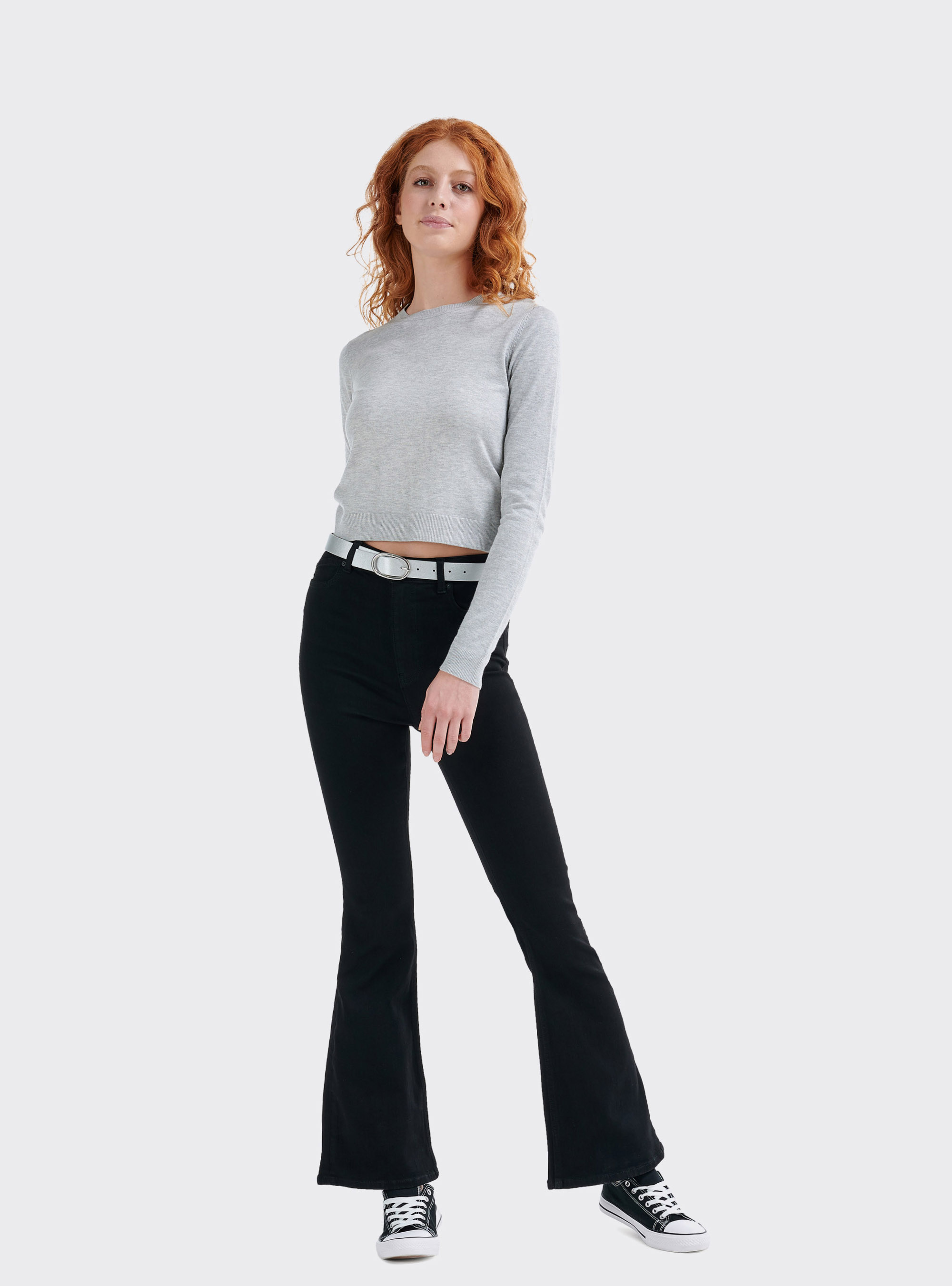 Pullover basic cropped comfort fit, C148 ICE MELANGE
