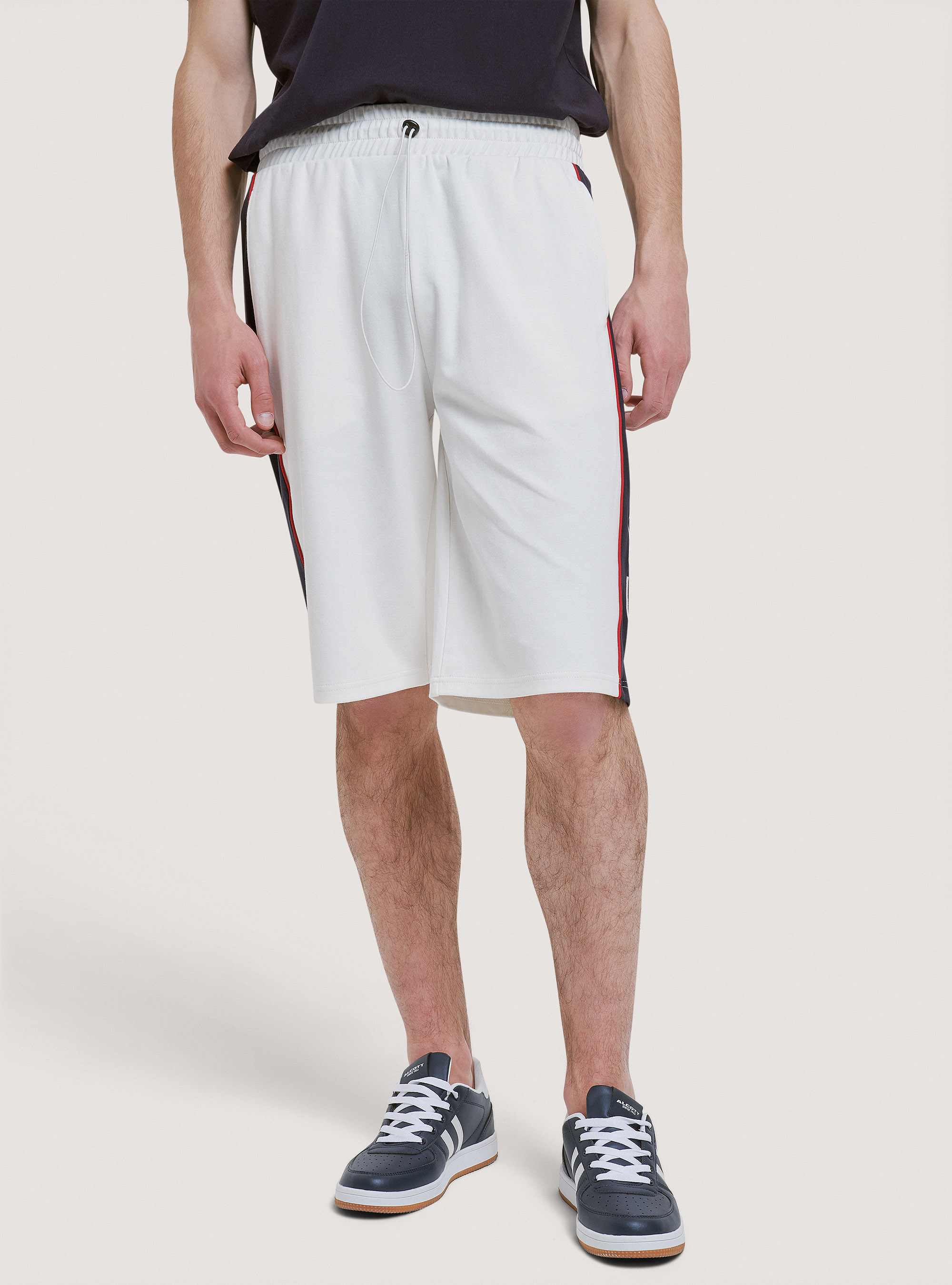 Cotton jogger bermuda with USA patch, C0020 OFF WHITE