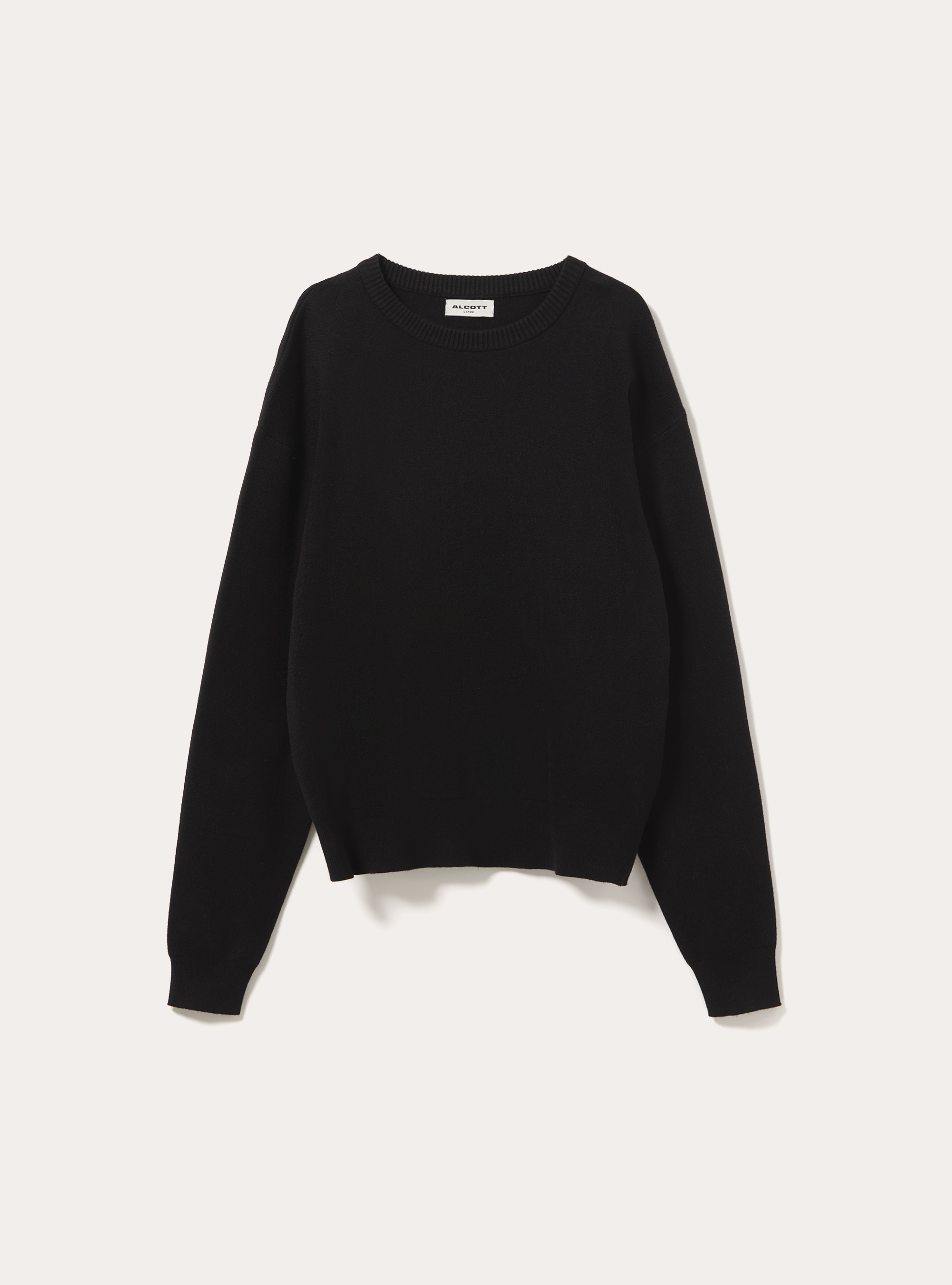 Pull col rond en maille rase avec larges bords cotes, BK1 BLACK