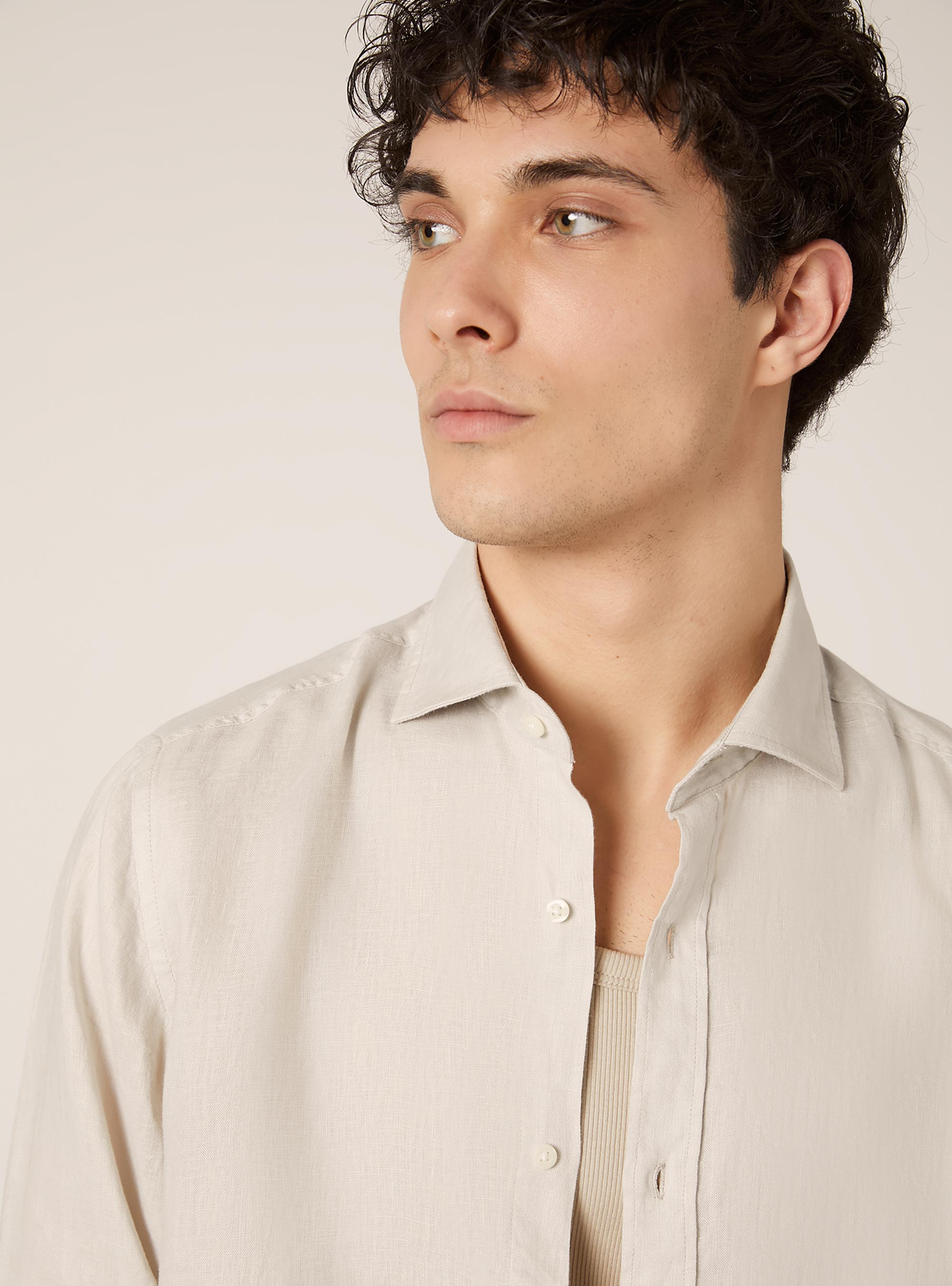 Chemise à manches longues en pur lin, SA3 SAND LIGHT