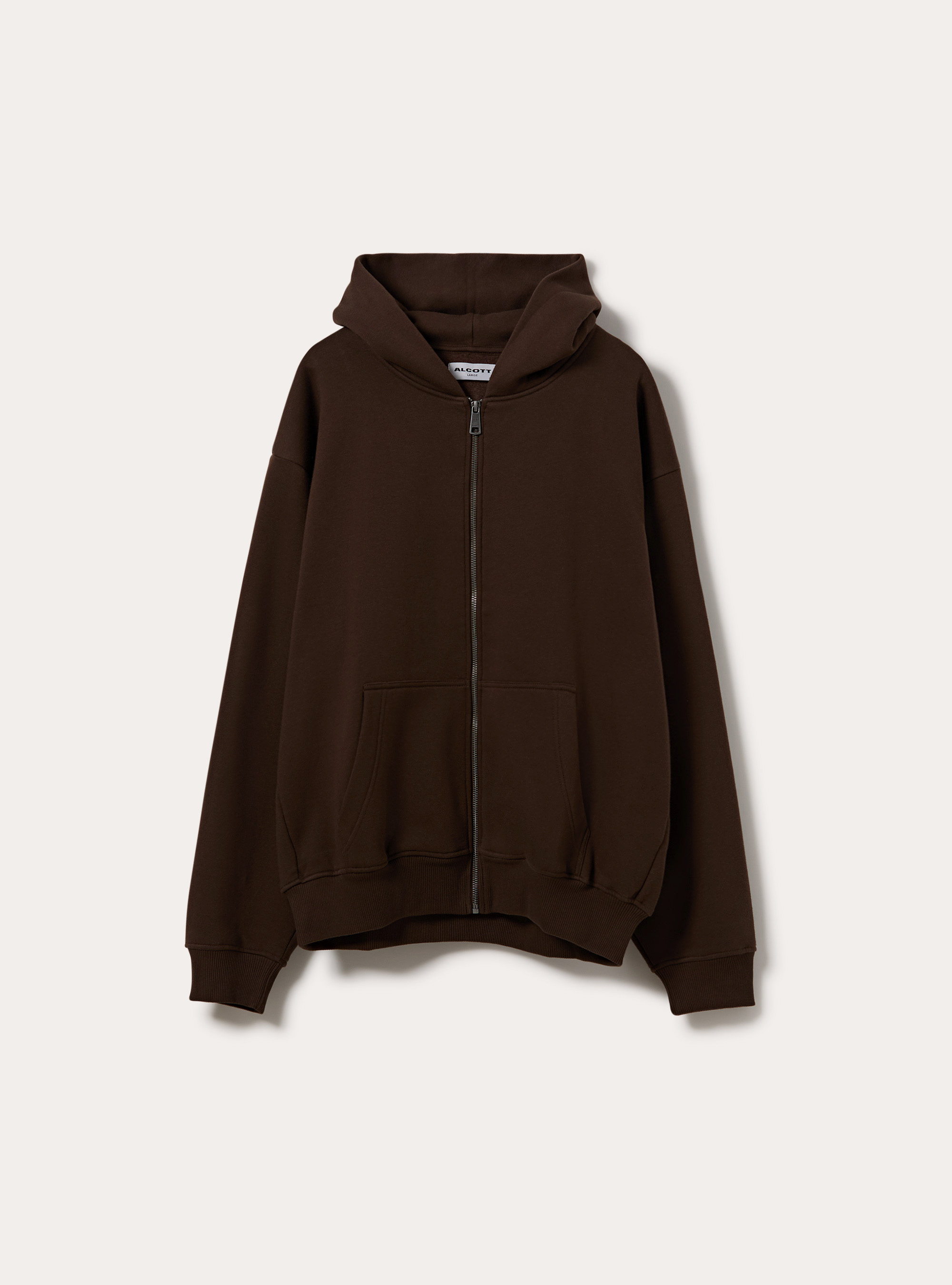 Sudadera con capucha y cremallera corte boxy, BR1 BROWN DARK