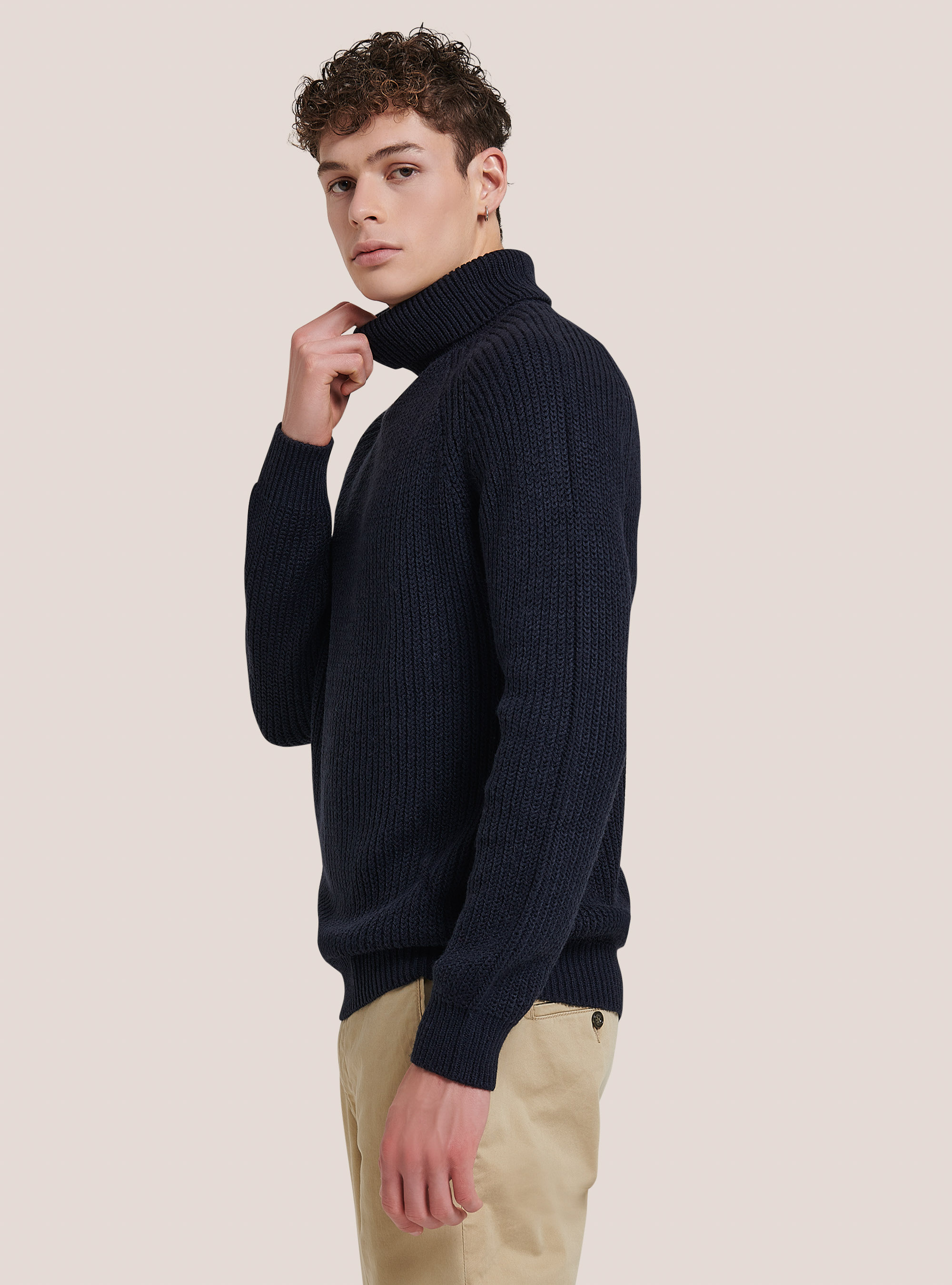 Pullover caldo collo alto a coste inglesi, NA1 NAVY DARK