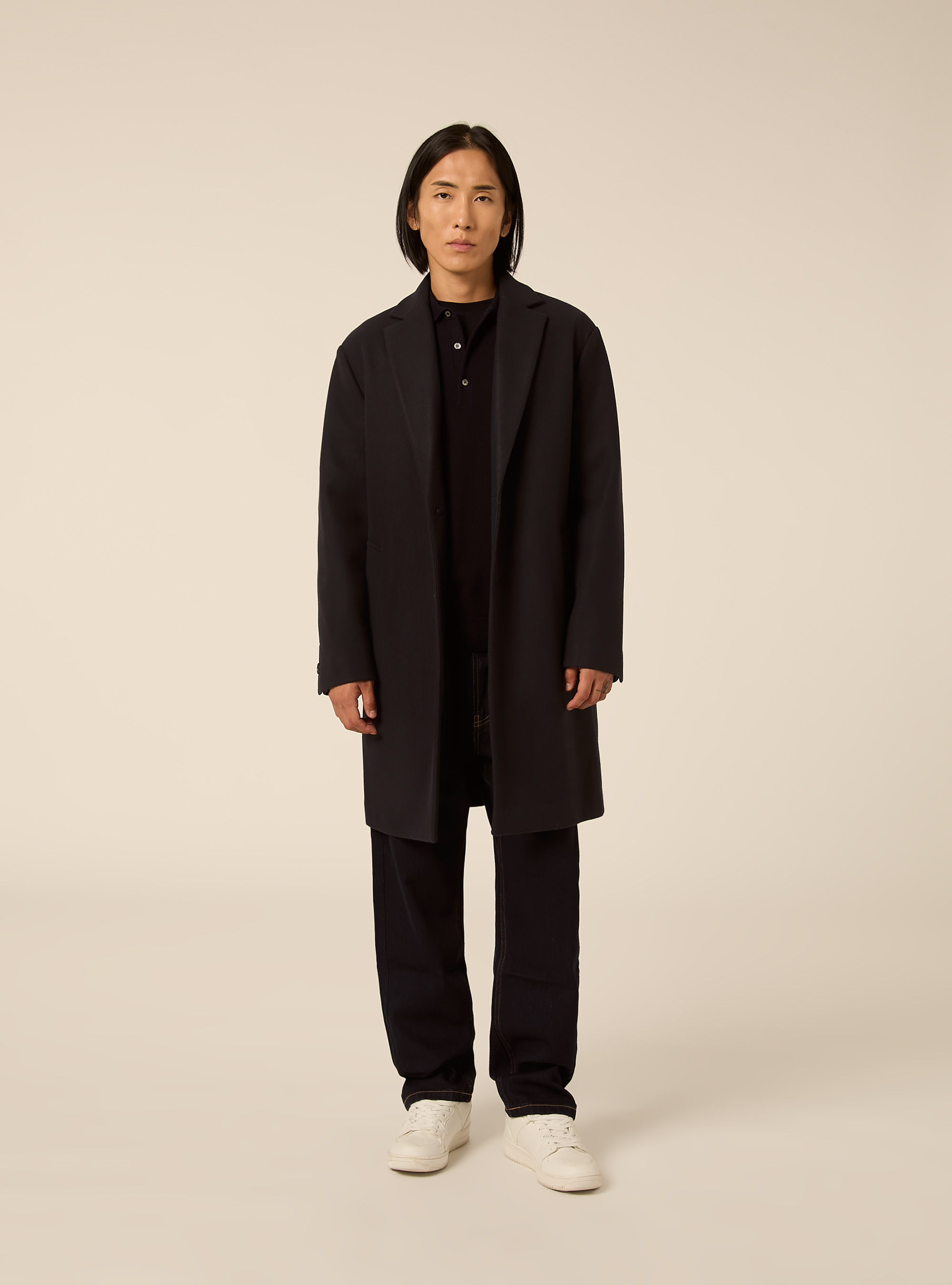 Unlined single breasted coat with lapels, NA1 NAVY DARK