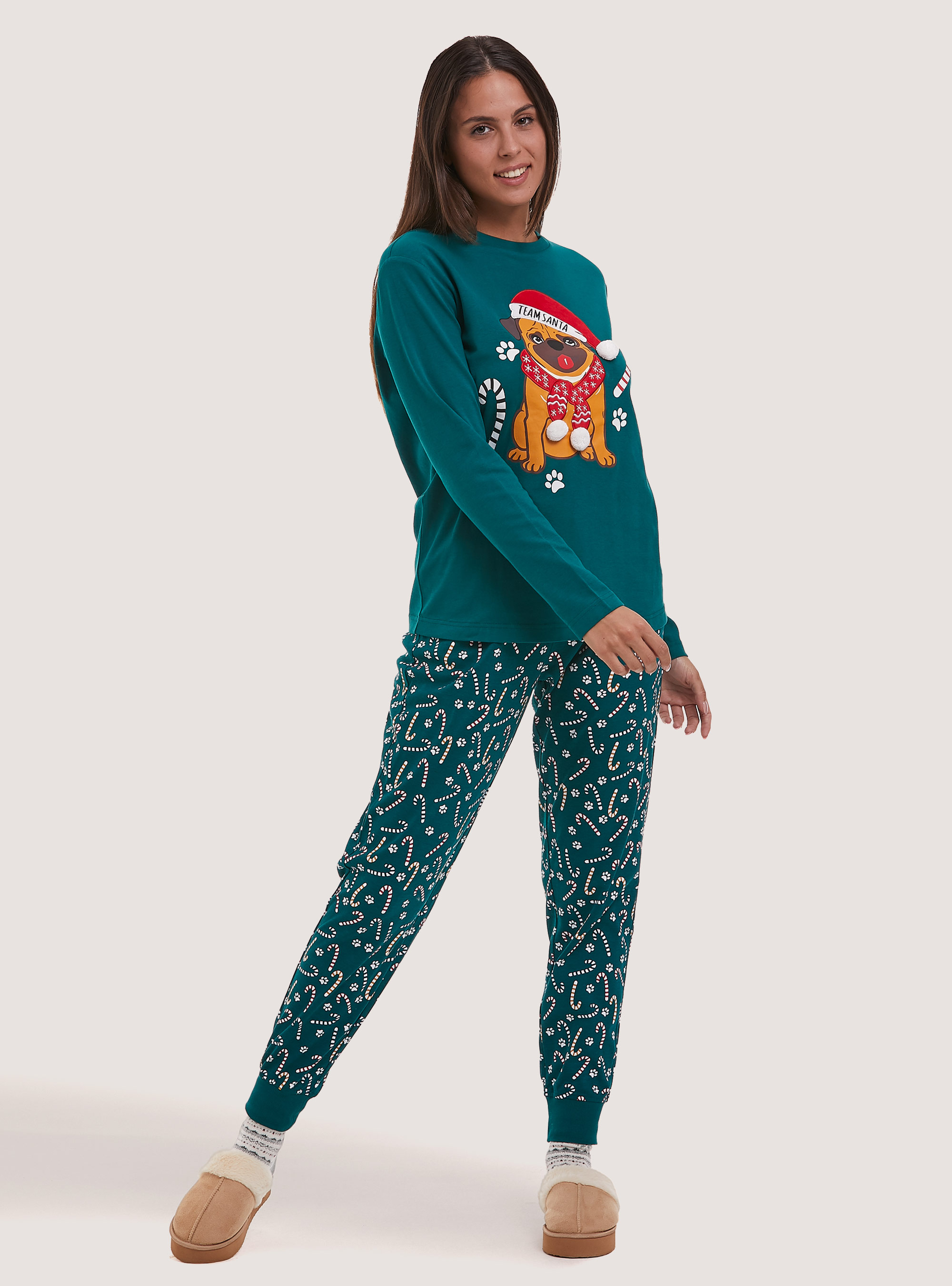 Pigiama con pantaloni stmpa all over, GN1 GREEN DARK