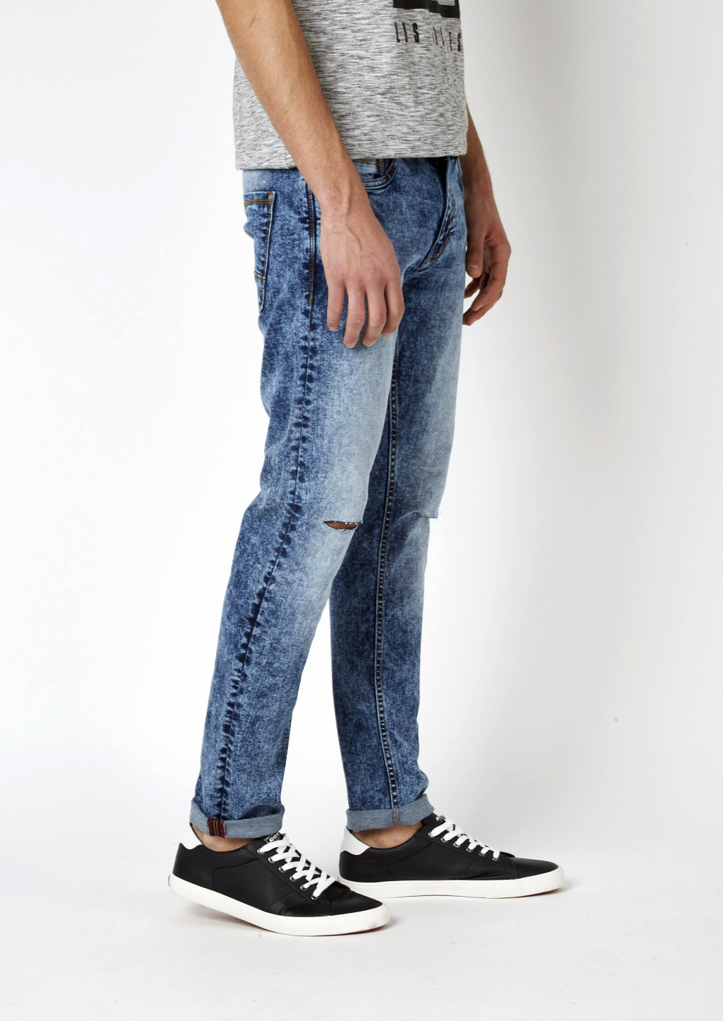 Skinny jeans elasticizzati con rotture, AZURE