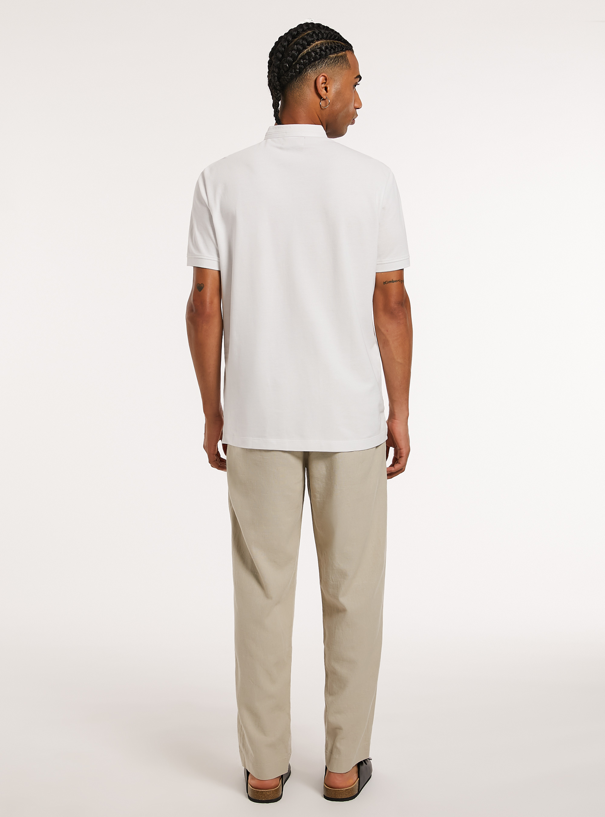 Mandarin Collar Cotton Polo Shirt, WH3 WHITE