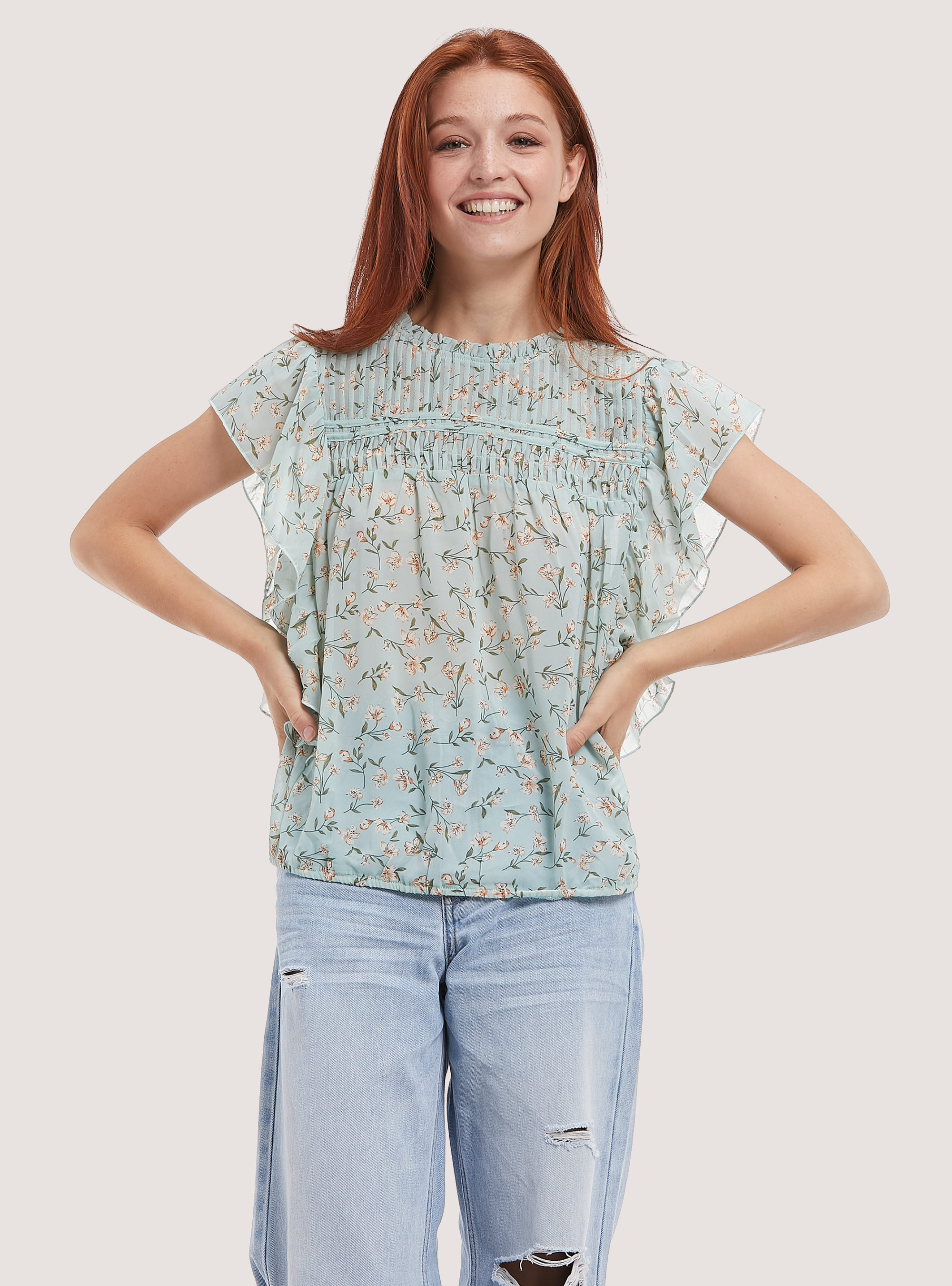 Flower print blouse, C6704 GREEN