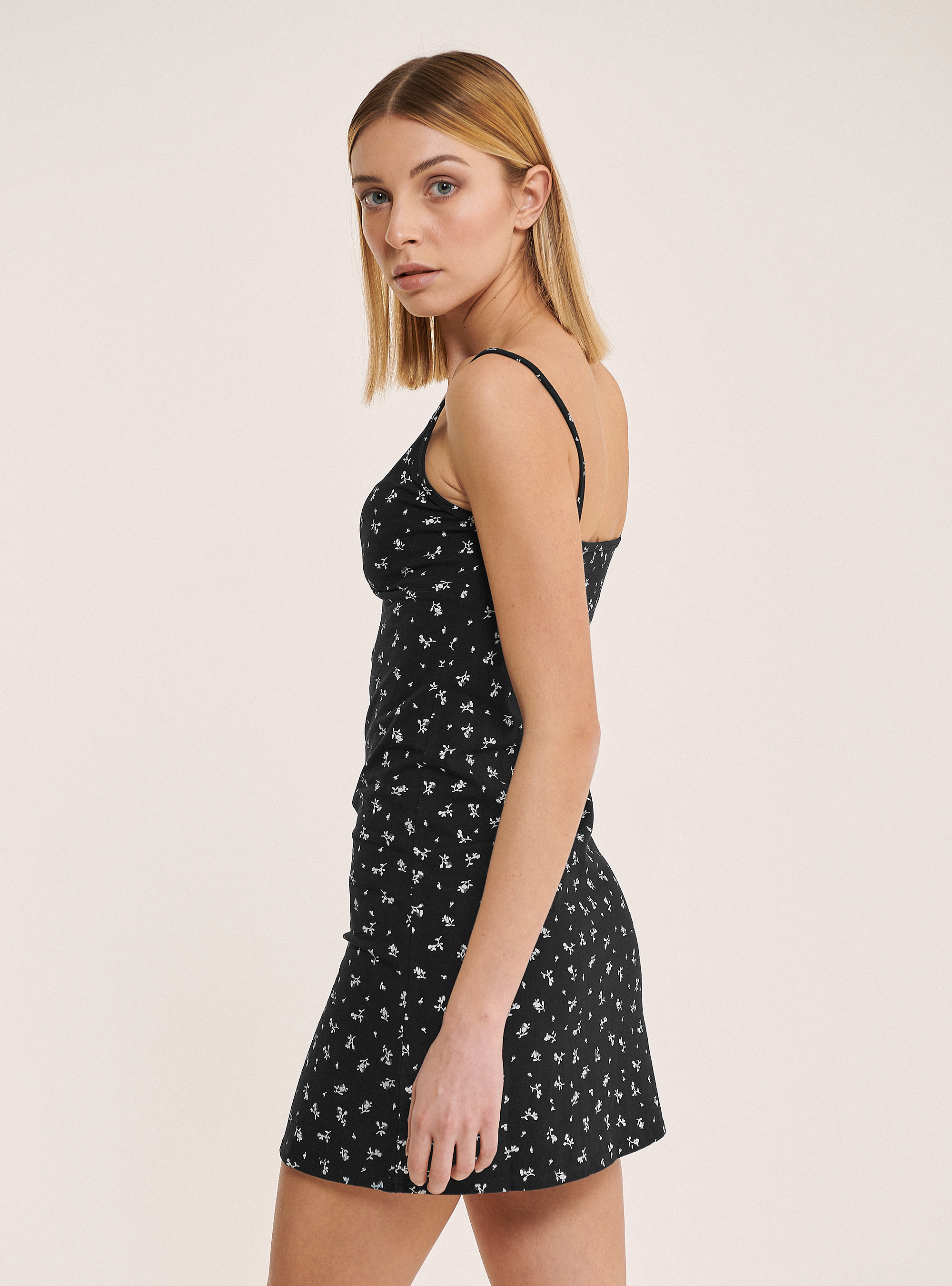 Vestito mini a fiori, BK1 BLACK