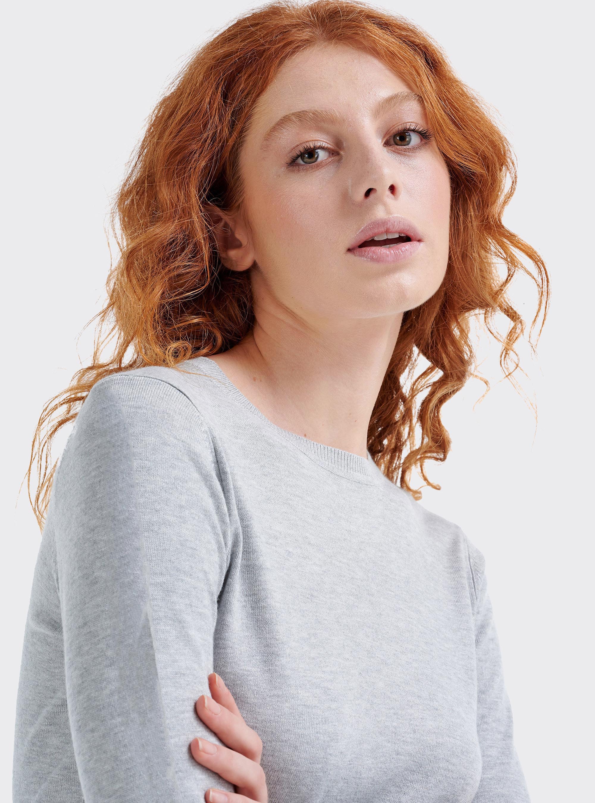 Pullover basic cropped comfort fit, C148 ICE MELANGE