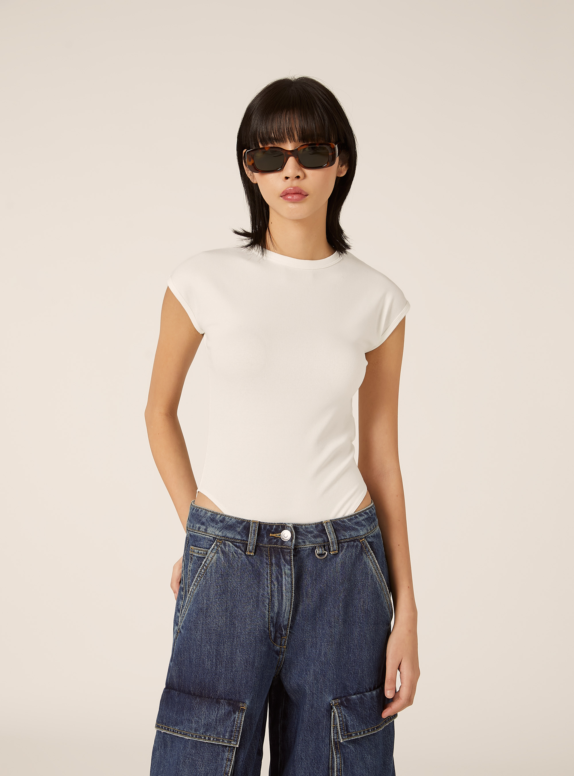 Body aus gerippter Stretch-Baumwolle, WH2 WHITE