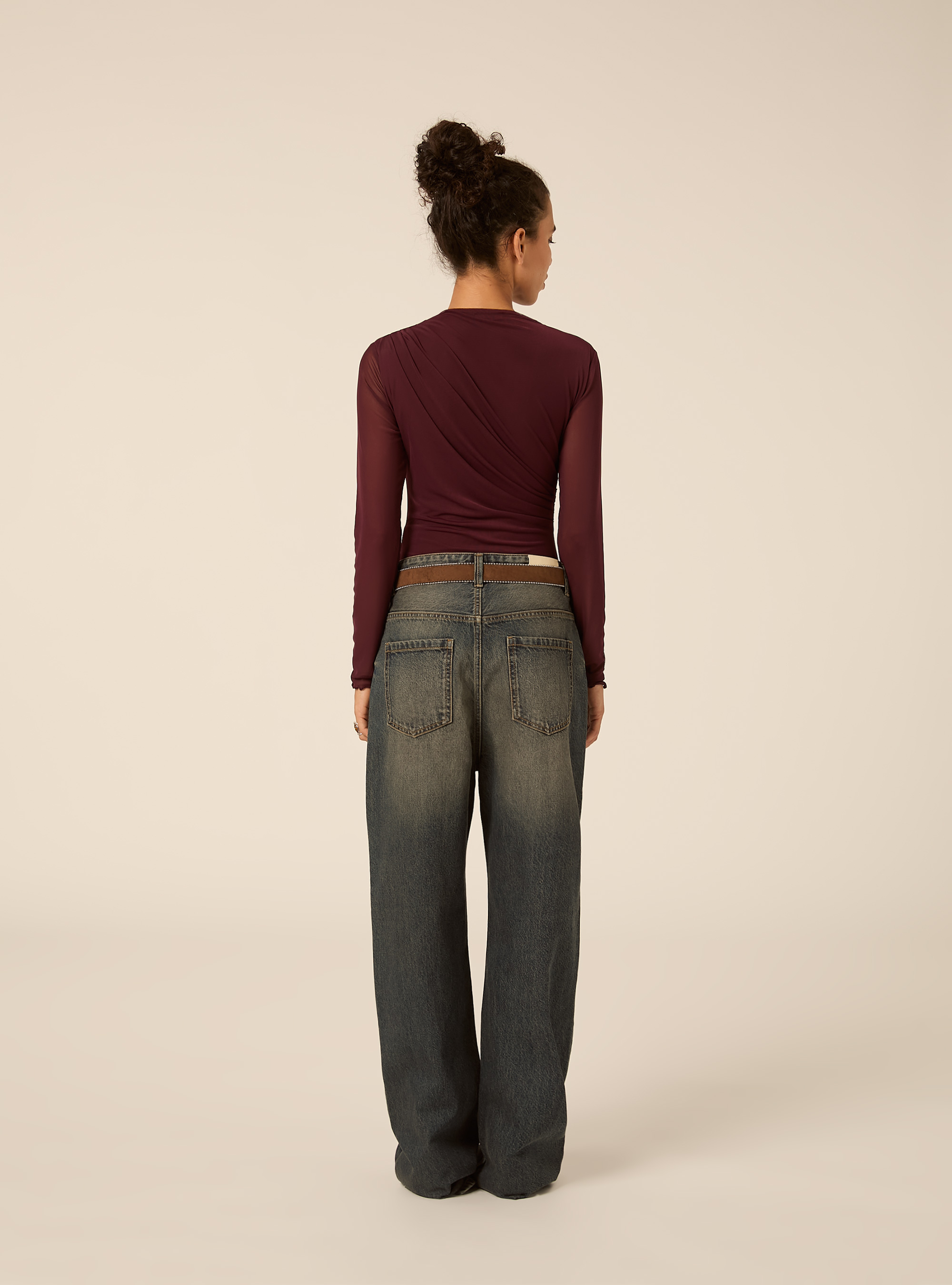 Body in tulle con arriccio, BO1 BORDEAUX DARK