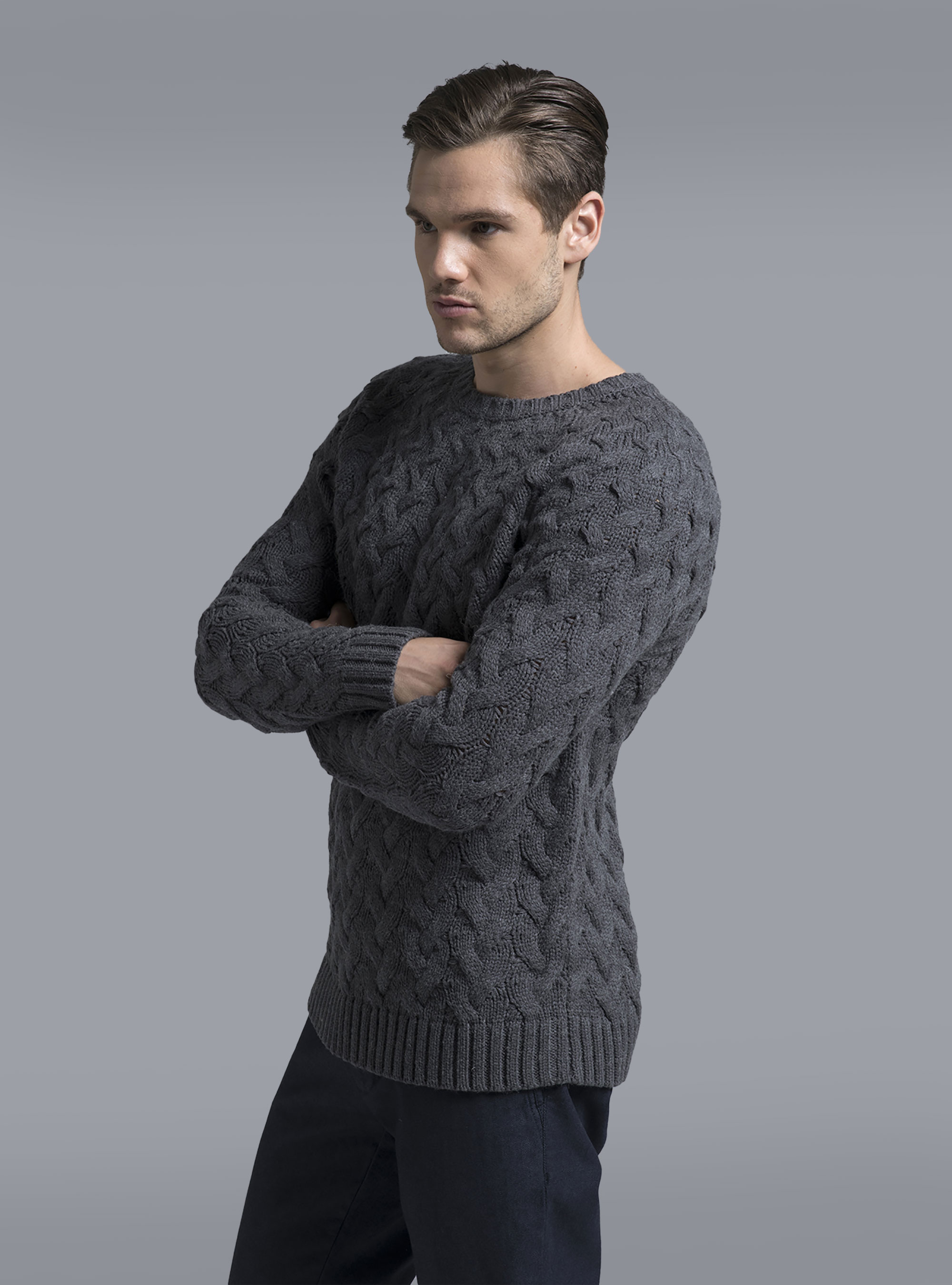 Maglia con trecce, GRIGIO SCURO MELANGE