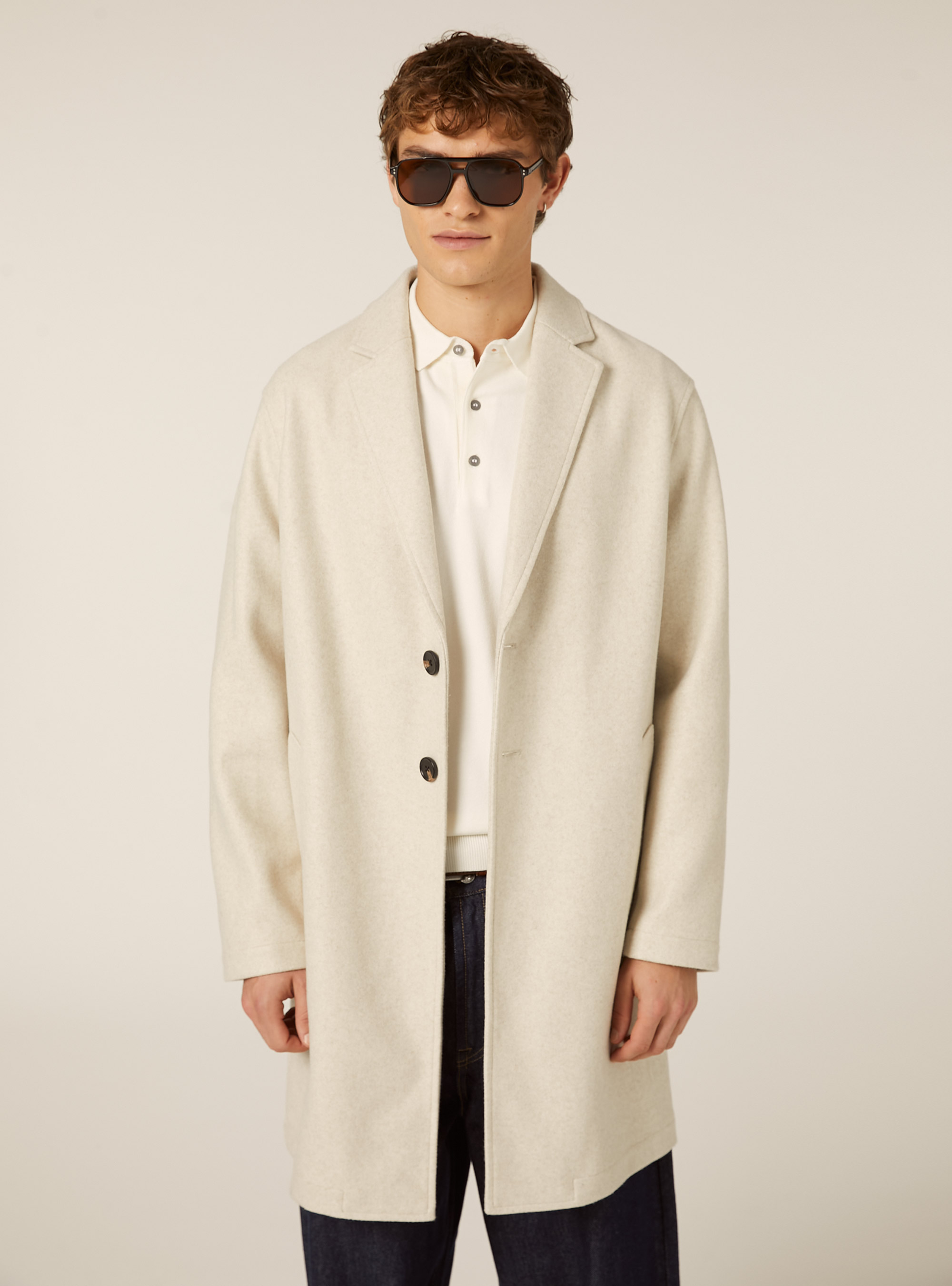 Unlined single-breasted coat, MBG3 BEIGE MEL LIGHT