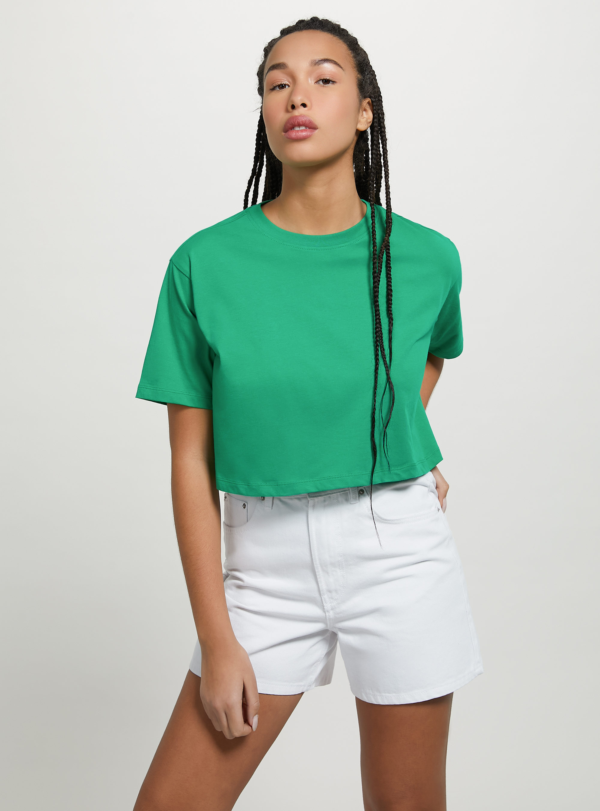 Maglietta cropped in cotone, GN2 GREEN MEDIUM