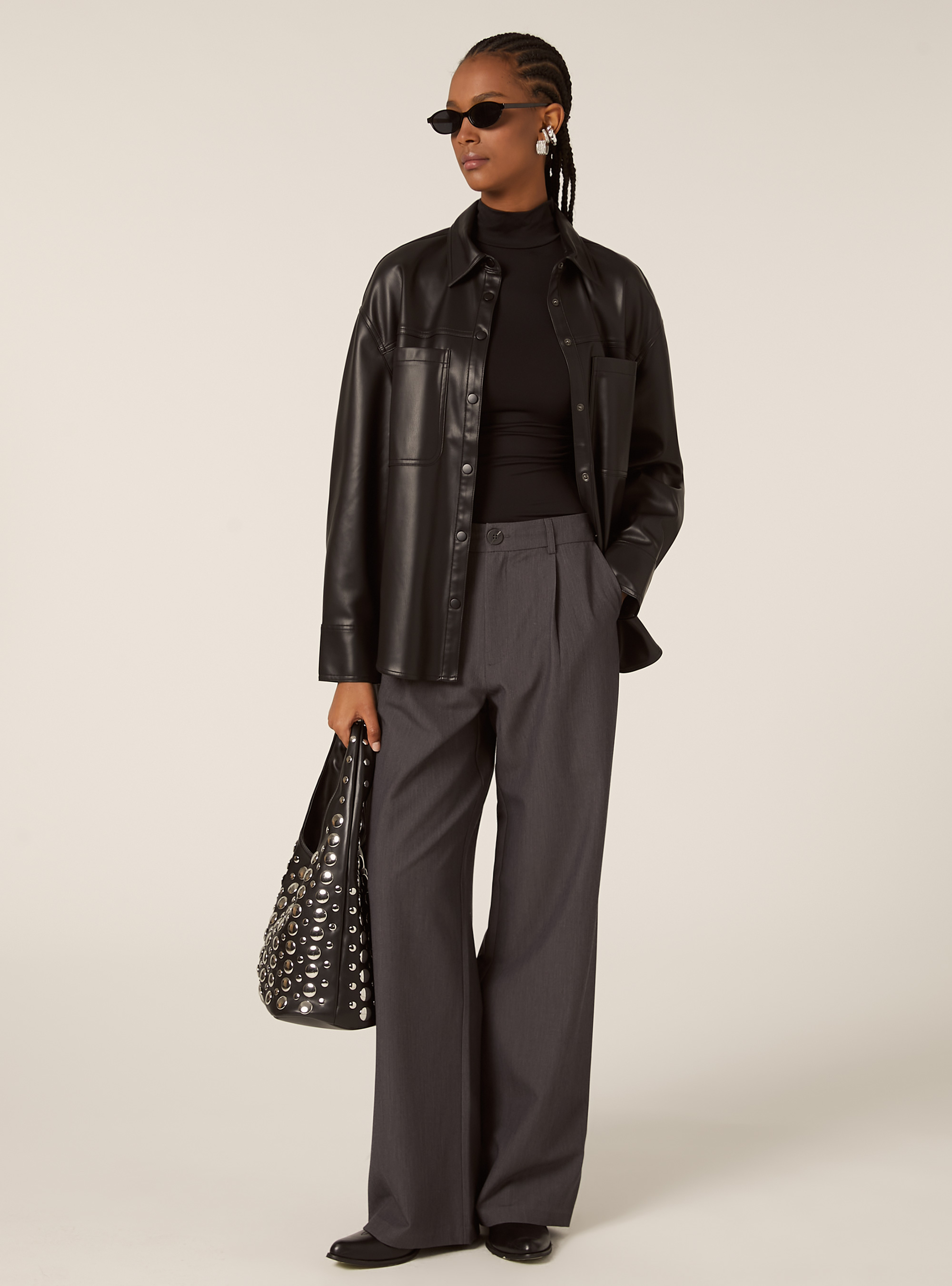 Leather-effect shirt jacket, BK1 BLACK