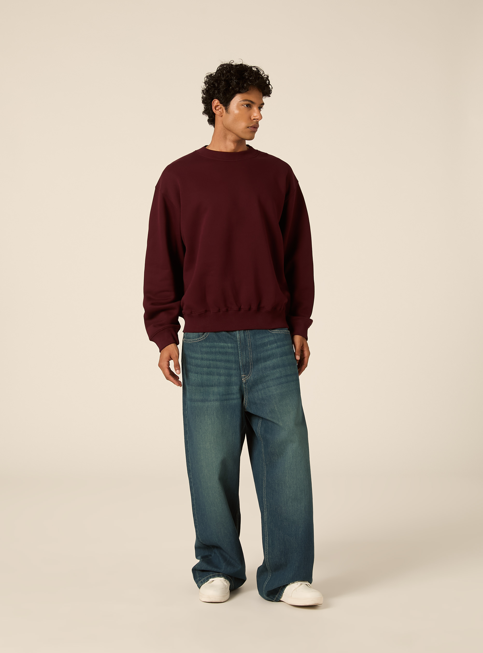 Felpa girocollo basica boxy fit, BO1 BORDEAUX DARK