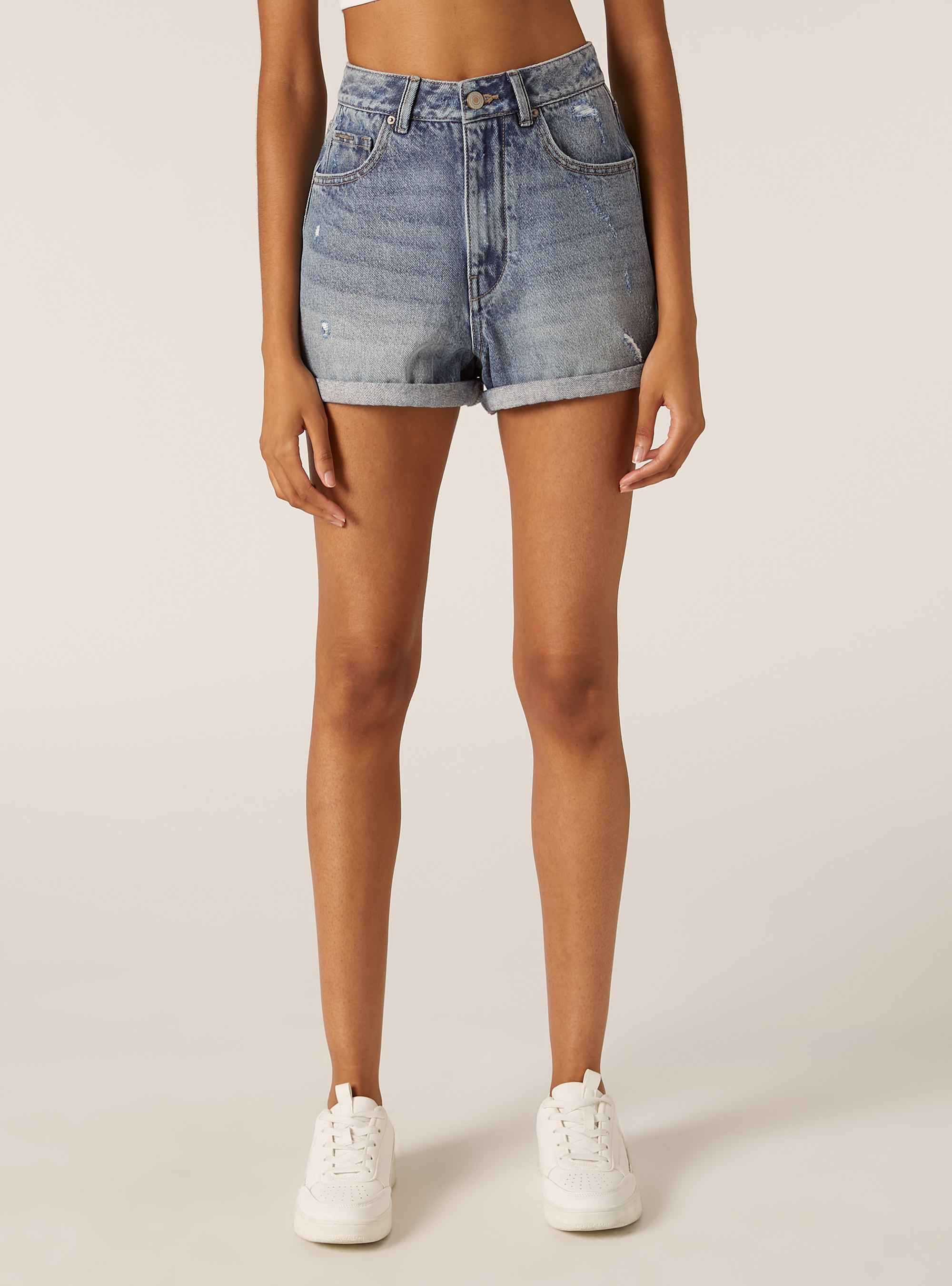 Denim mom fit shorts, D003 MEDIUM BLUE
