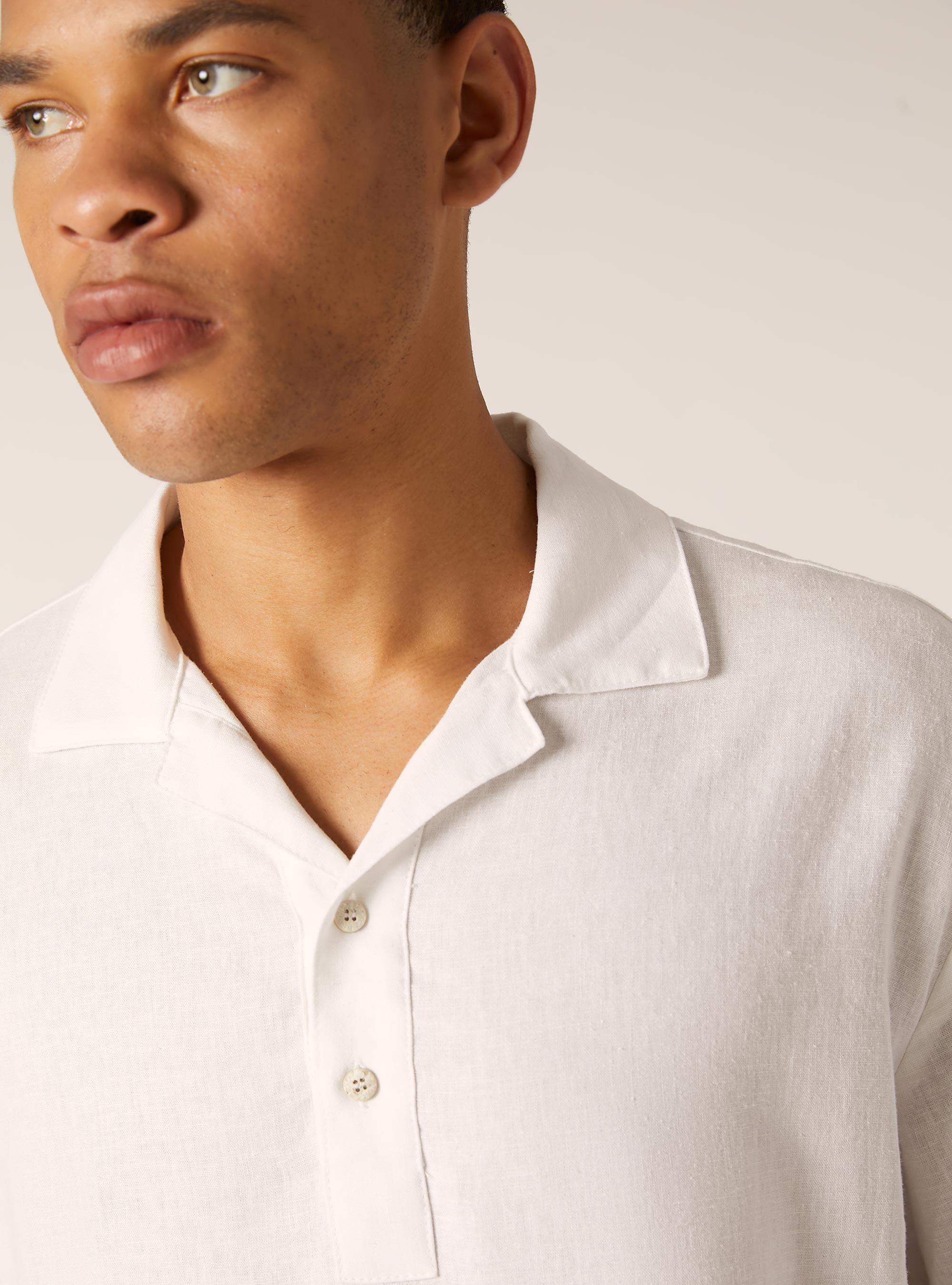 Camicia in misto lino a maniche corte, WH1 OFF WHITE