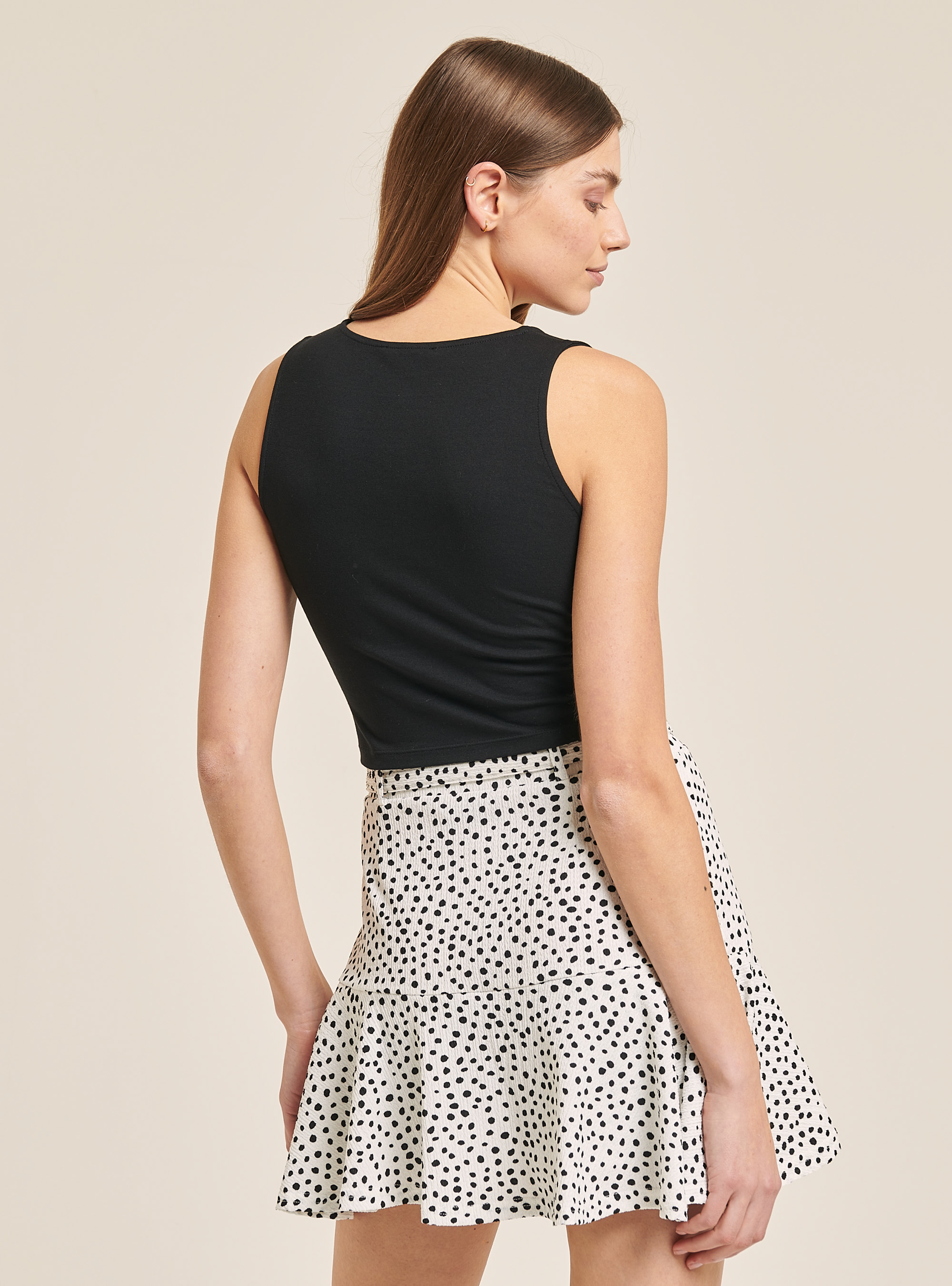 Basic tank top with knot in cotton, BLACK