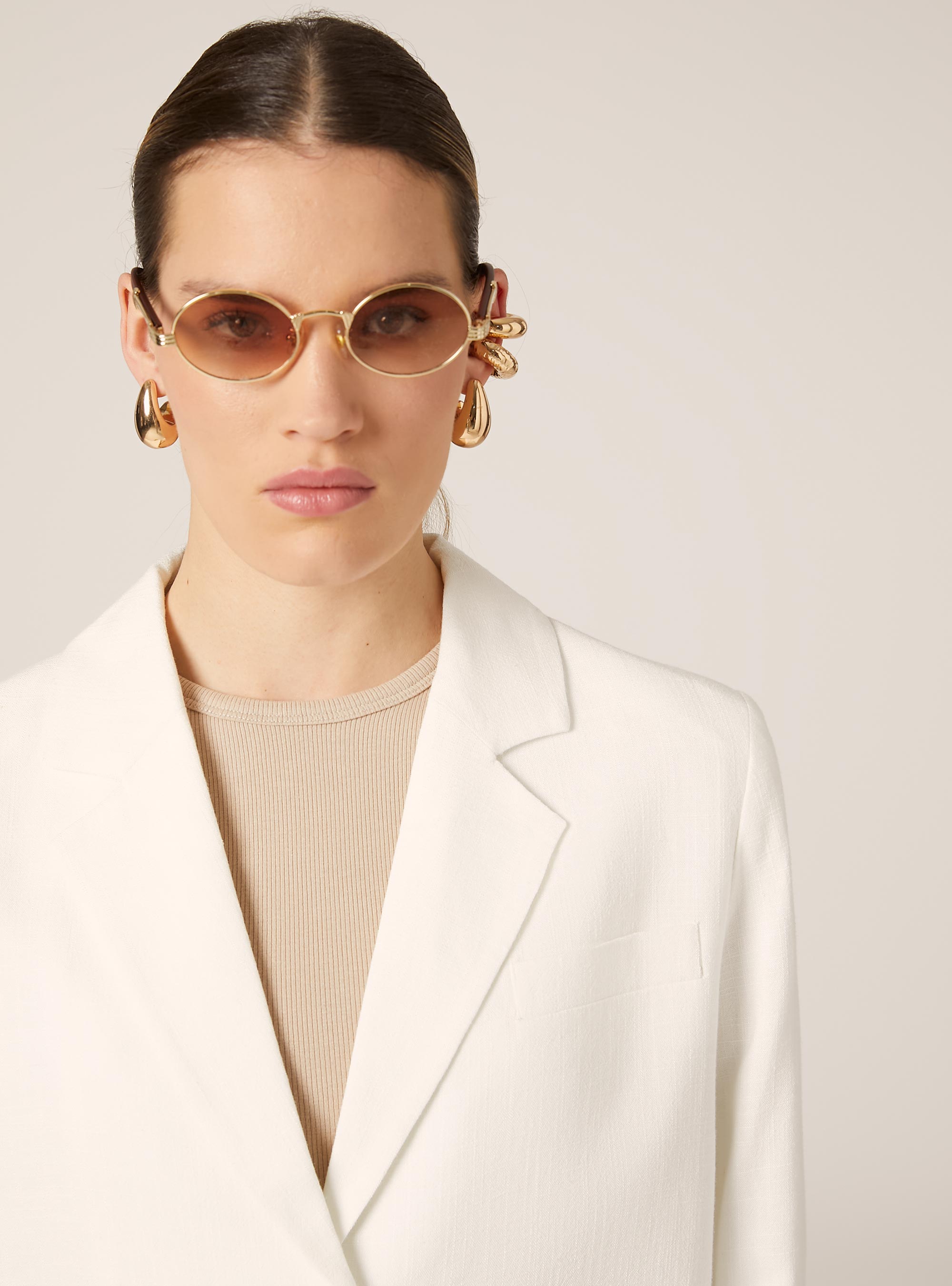 Blazer court en lin mélangé, WH2 WHITE