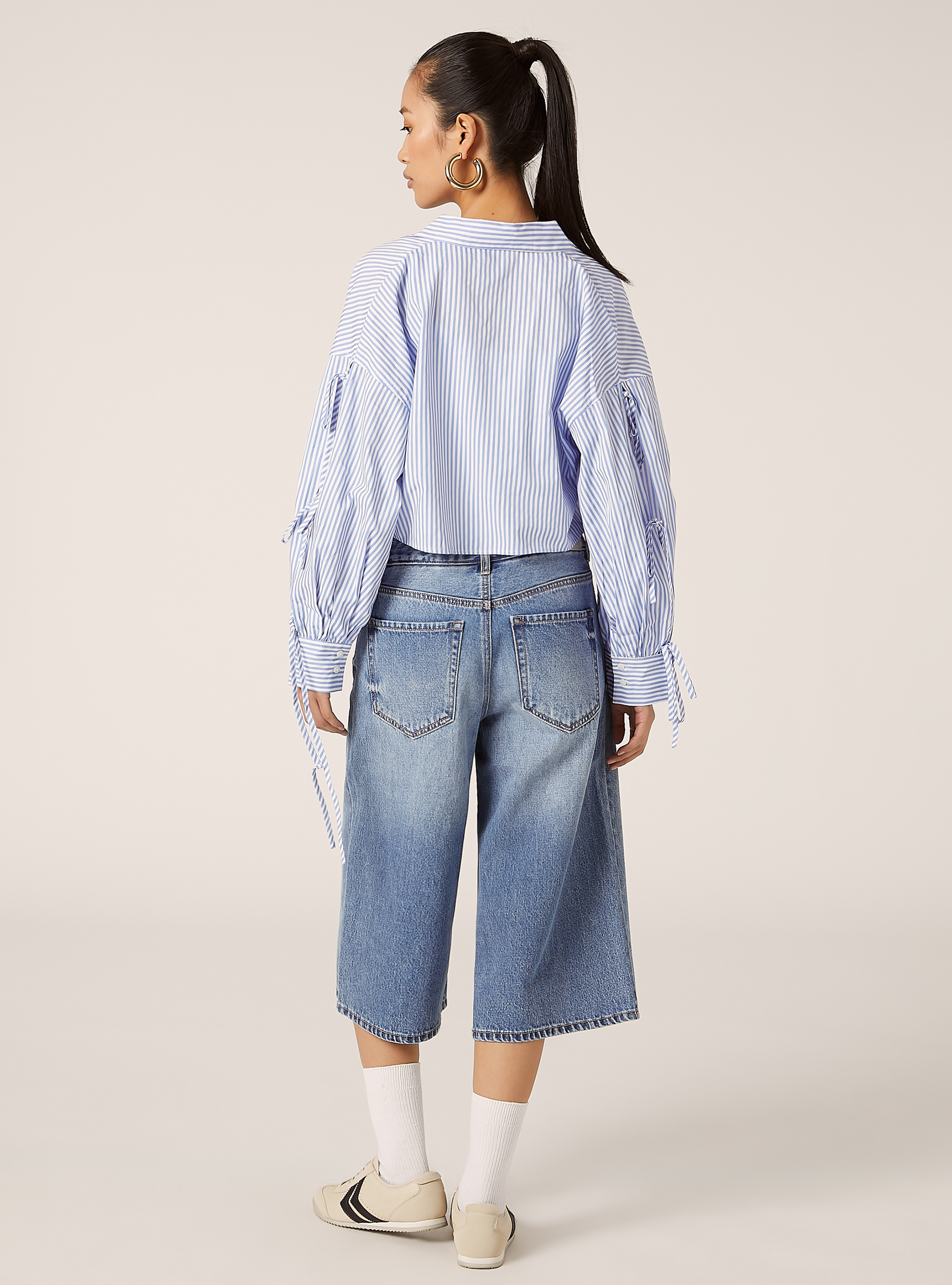 Denim jorts with combined waist, D003 MEDIUM BLUE