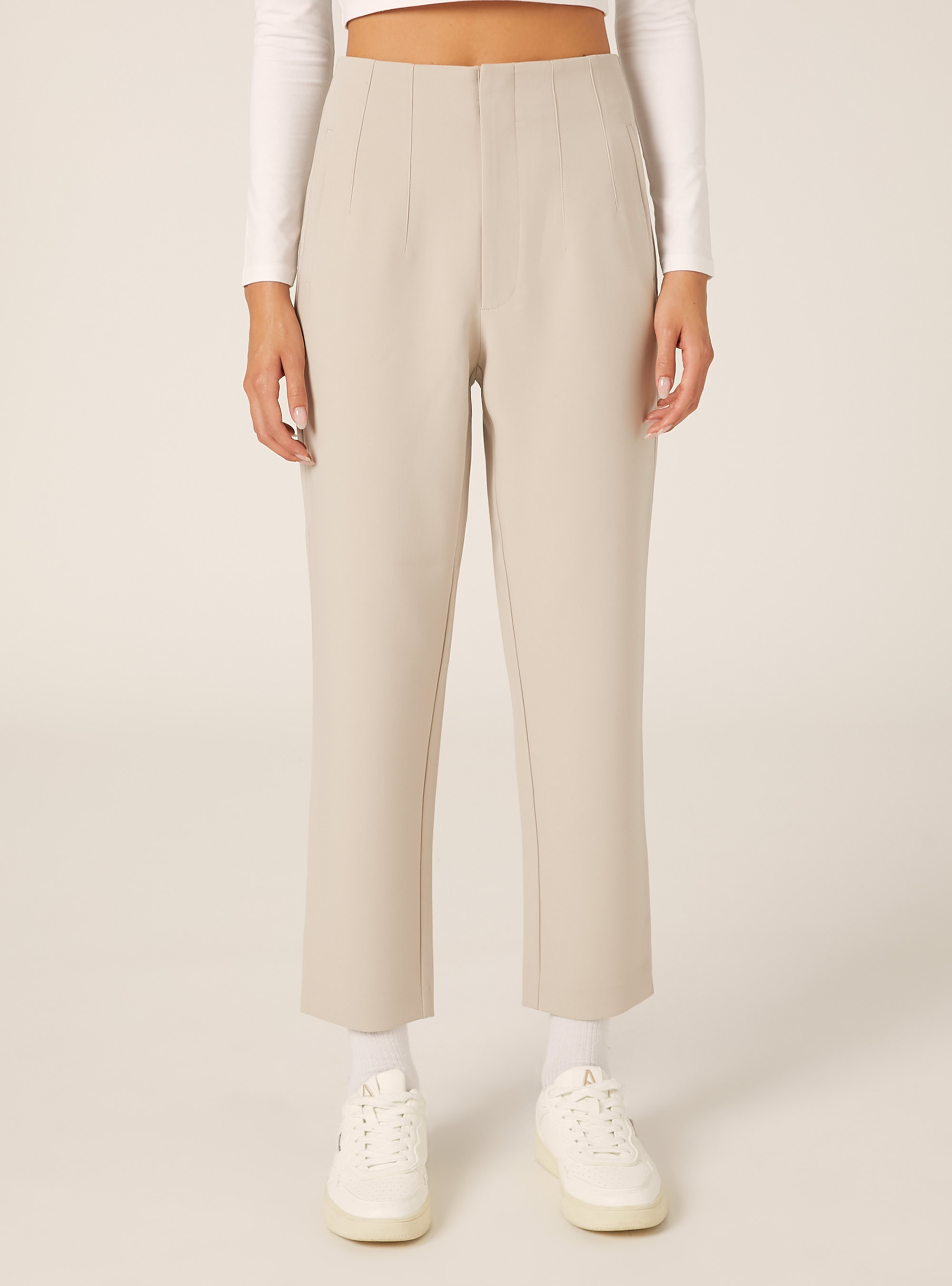 Plain trousers with pleats, SA3 SAND LIGHT