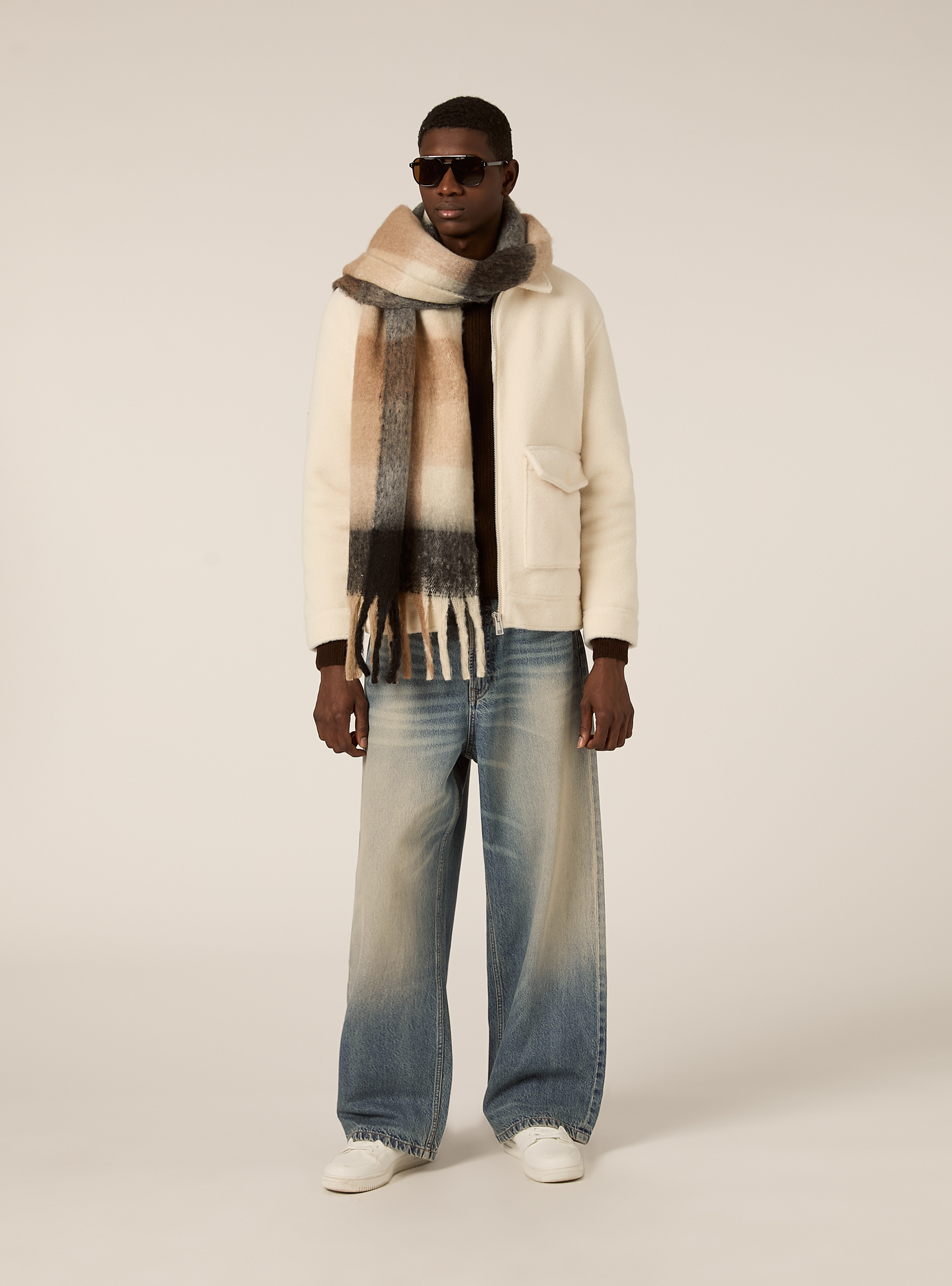 Bomber con collo camicia n melton, WH1 OFF WHITE