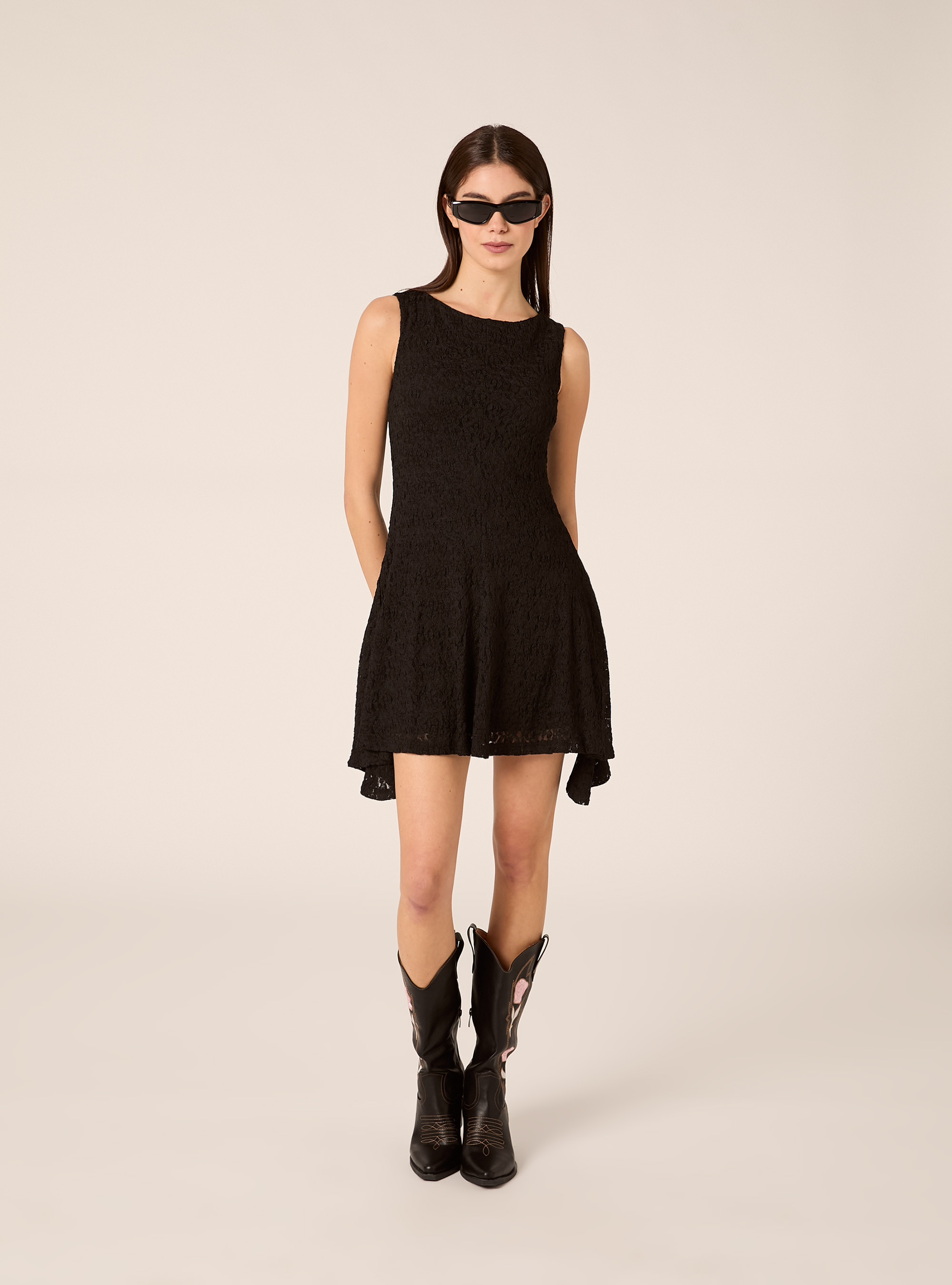 Asymmetrical lace dress, BK1 BLACK