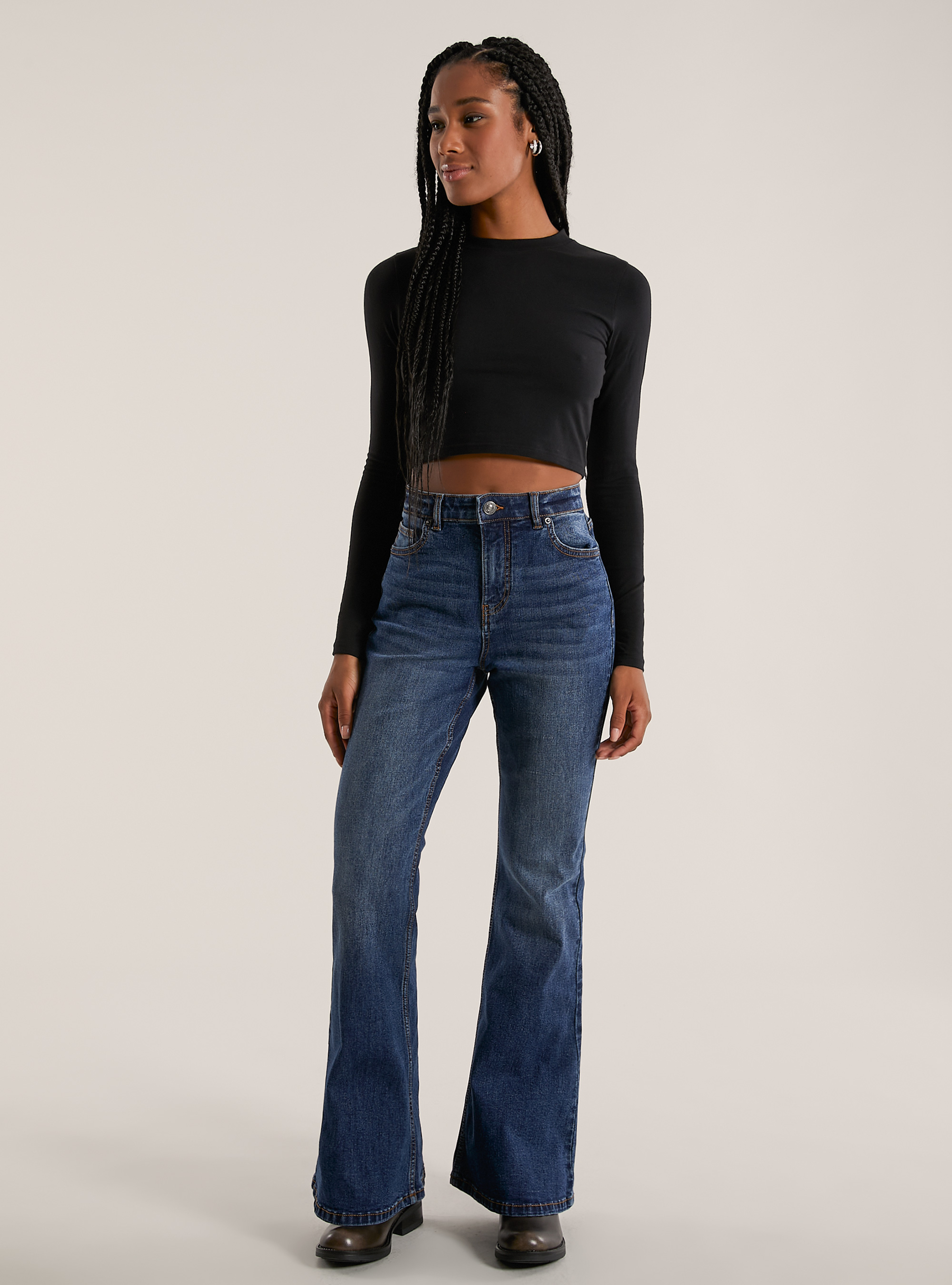 High-waist flare jeans, D001 DEEP BLUE